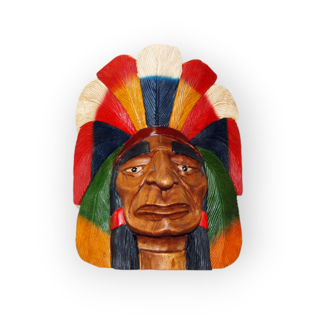 Chieftains Head Carved from Solid Wood for Table Top Display 16" Tall