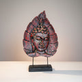 Red Buddha Face on Leaf 15" Tall For Tabletop Decorations