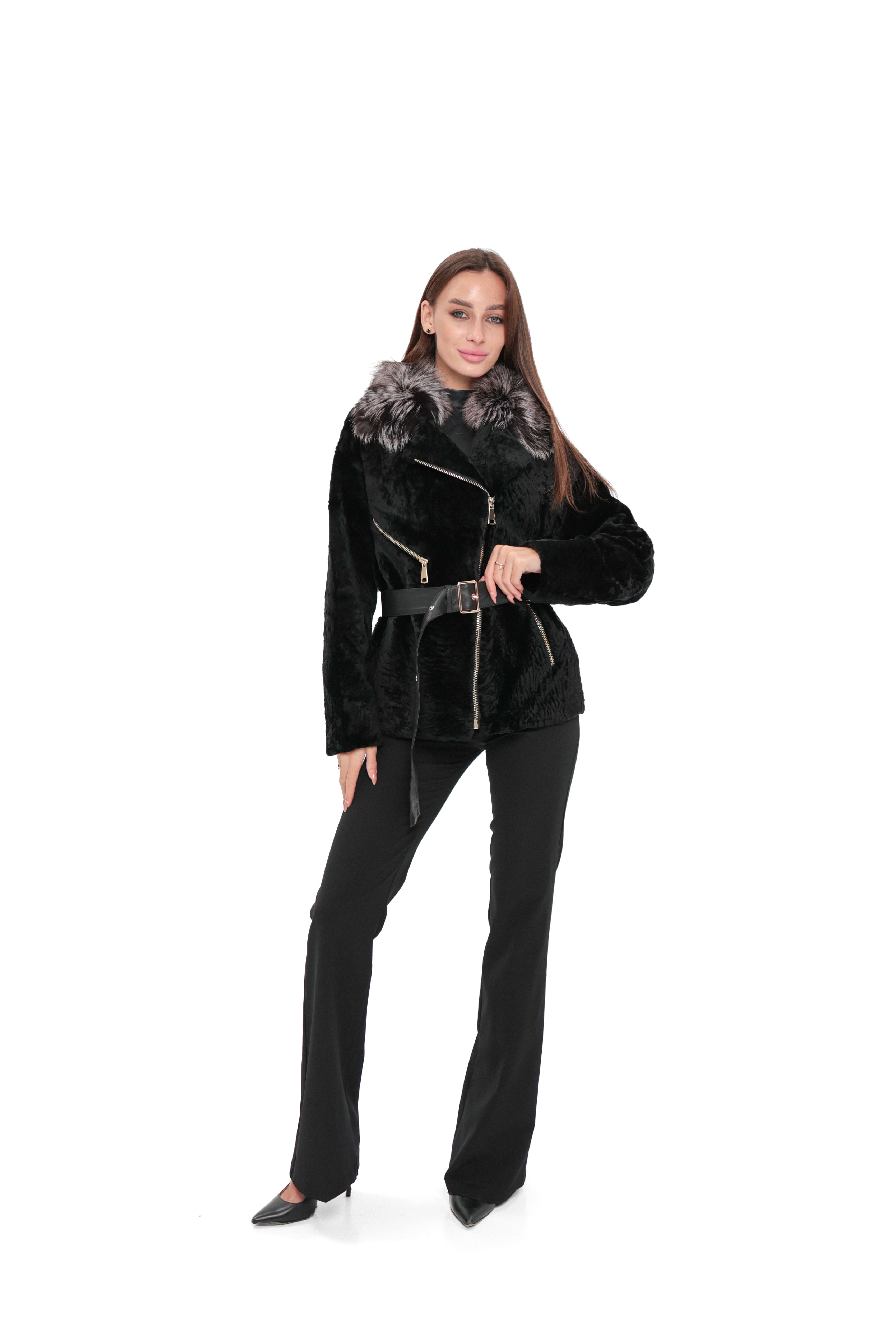 Bari Genuine Astrakhan Silver Fox Trim Coat