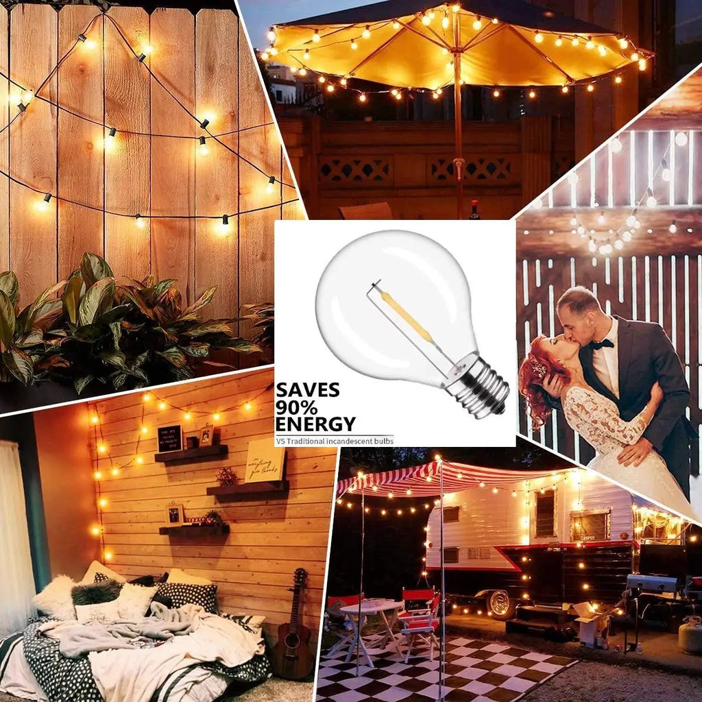 DecorBites™ G40 1W PET LED Bulbs - E12 Screw Base Shatterproof Globe Bulbs - Outdoor String Lights