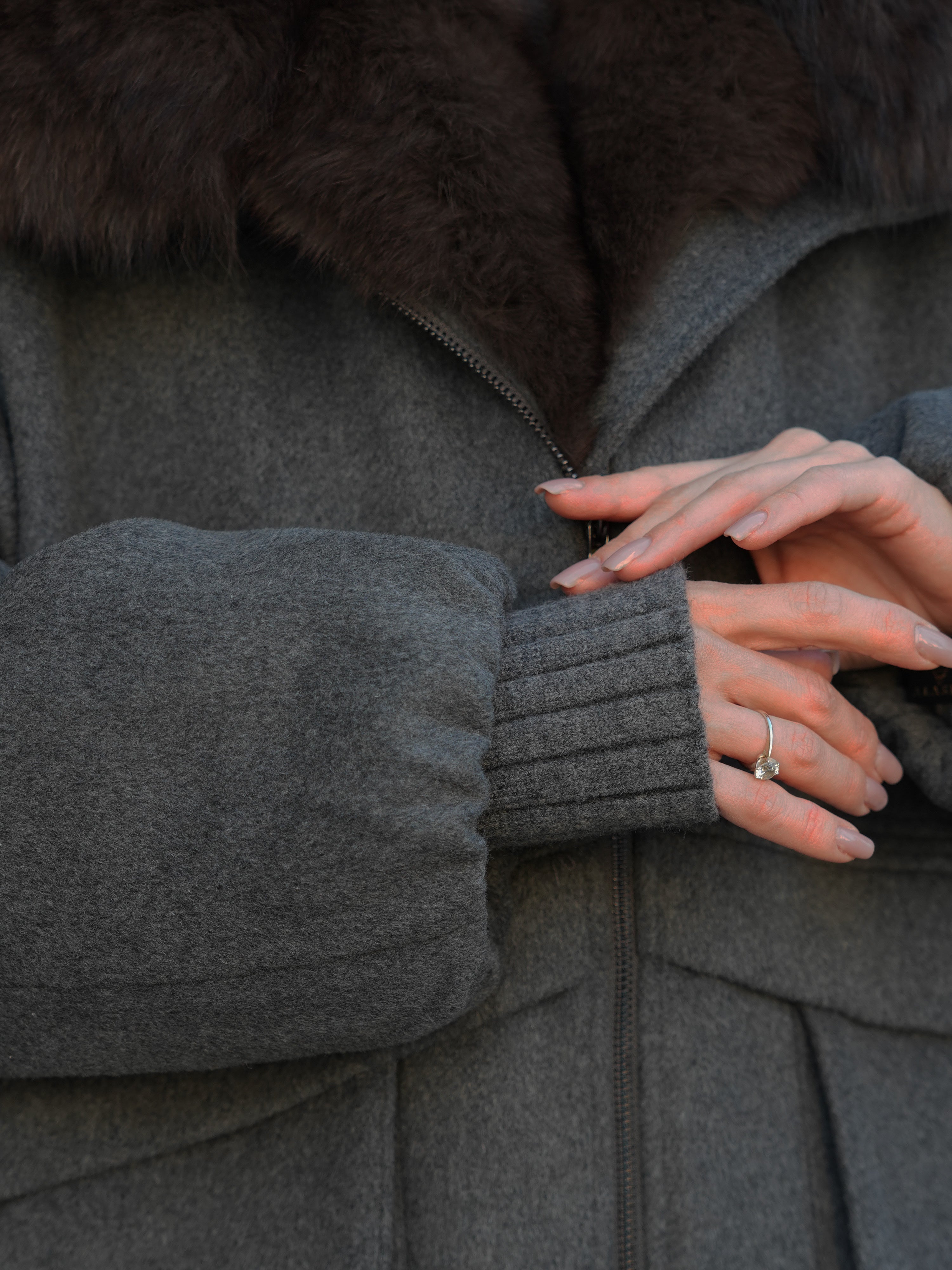Rimini Genuine Fur Trim Wool Blend Parka in Graphite