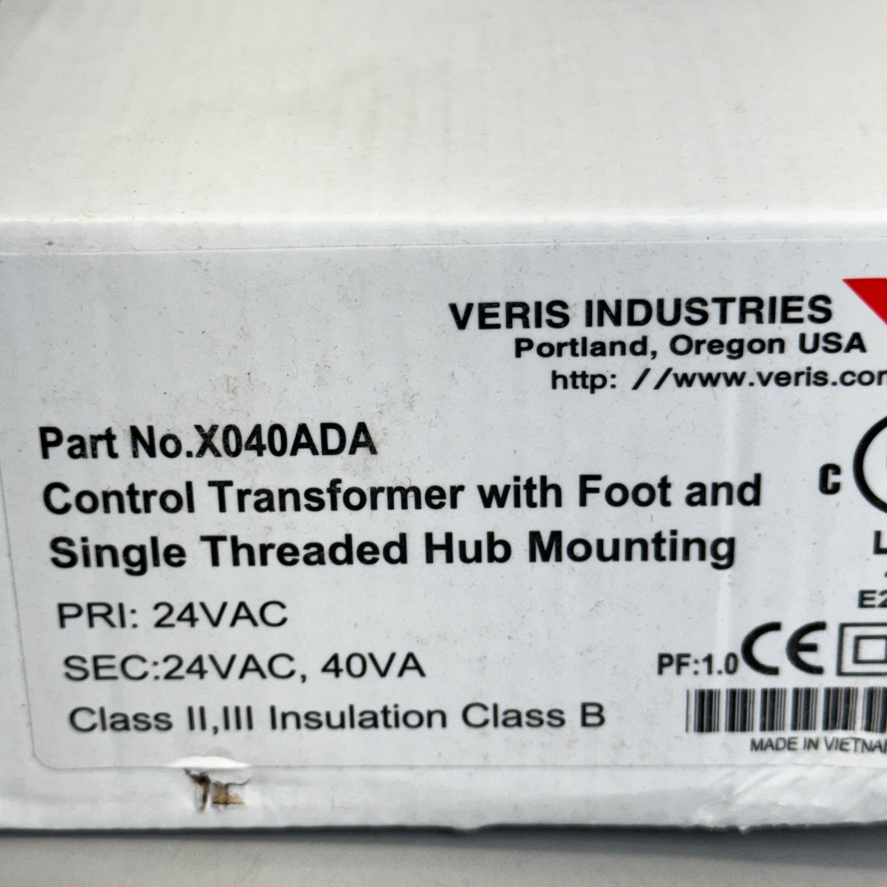 VERIS Power Transformer 1 Hub 1 Foot 24 VAC 40VA 3”Hx2 1/2”Lx2”W X040ADA