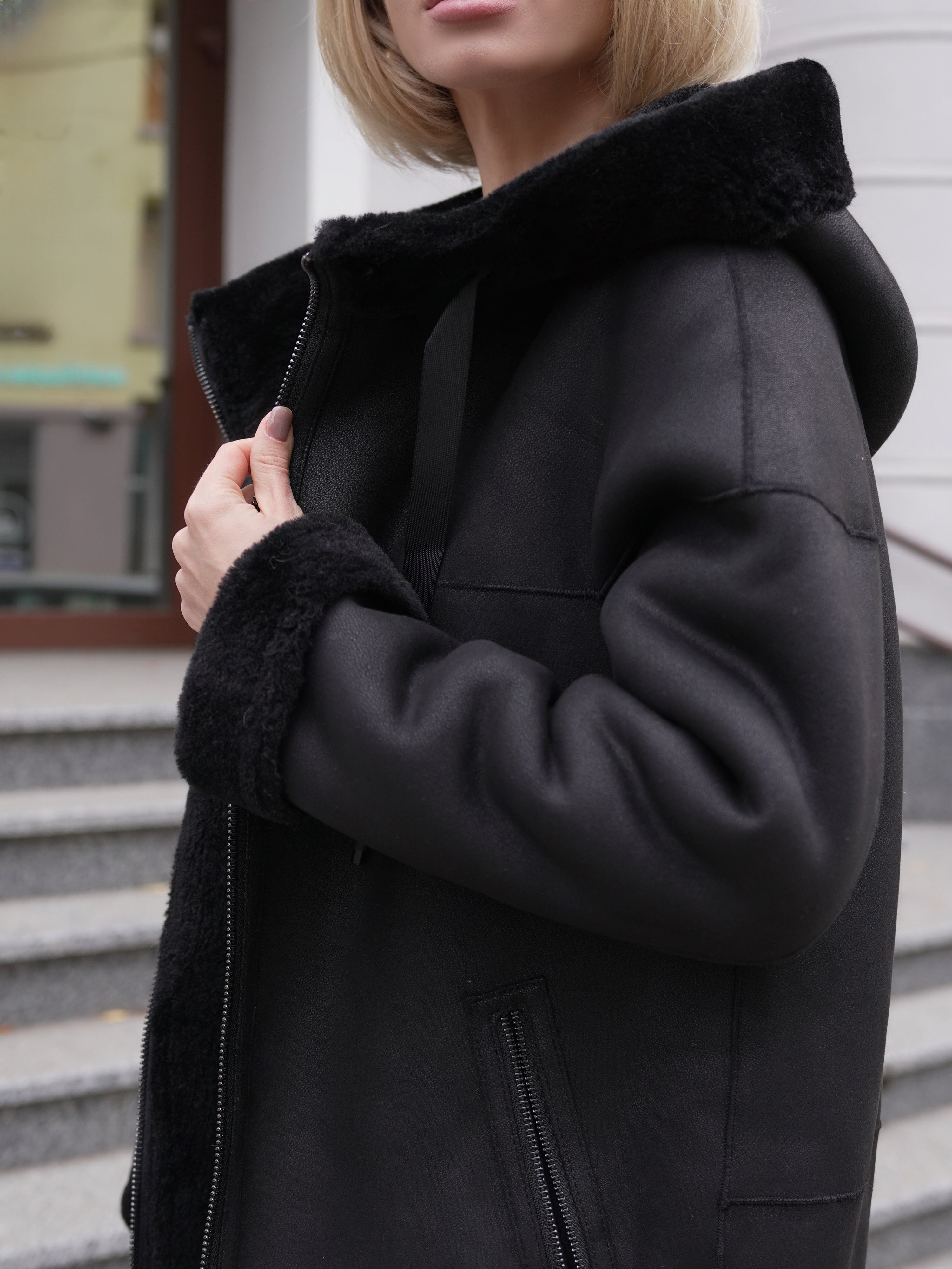 ⇆ Reversible Faux Shearling Hooded Coat