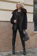 Rimini Genuine Fur Trim Wool Blend Parka in Black