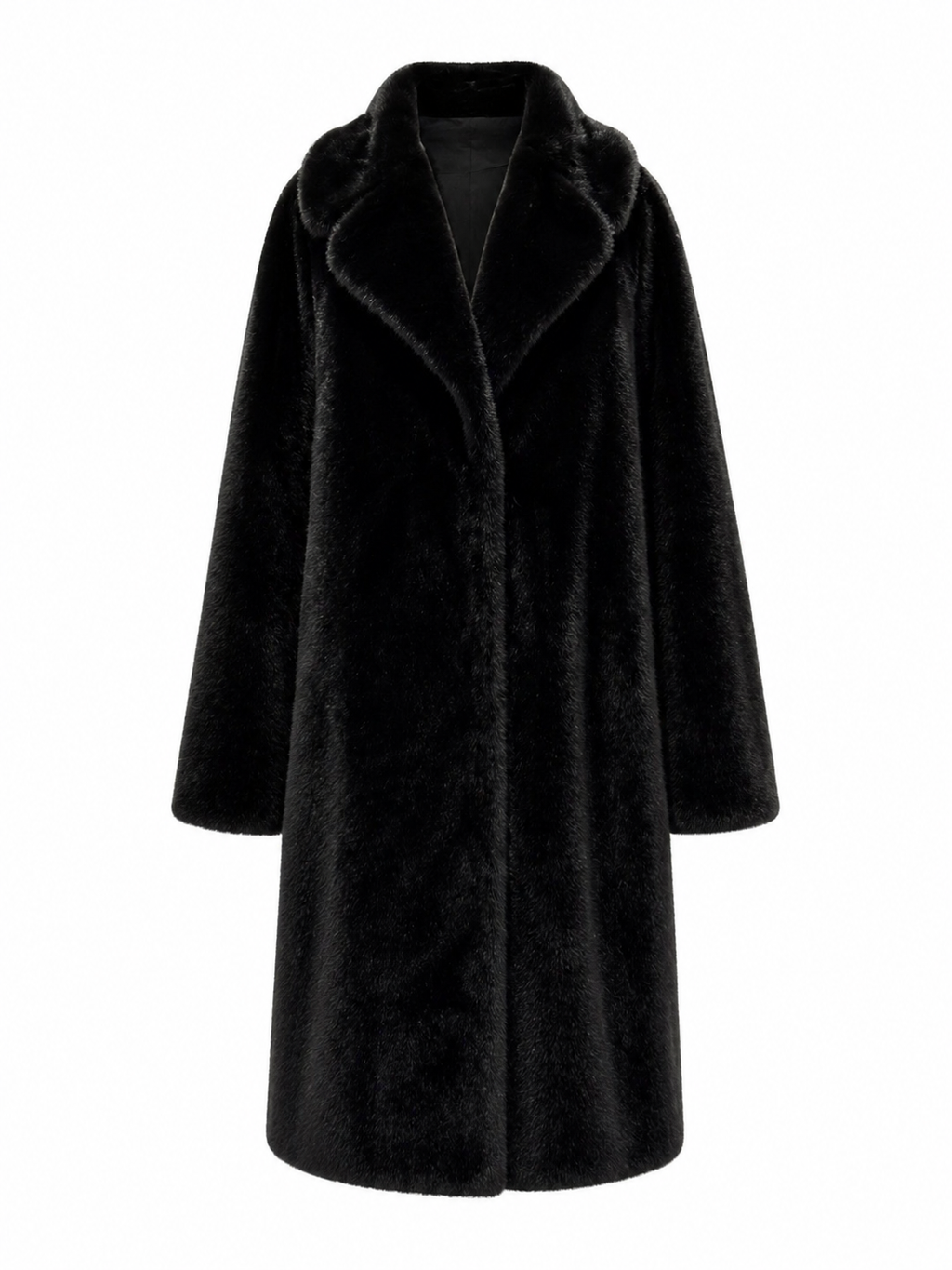 Faux Mink Effect Fur Coat in Black
