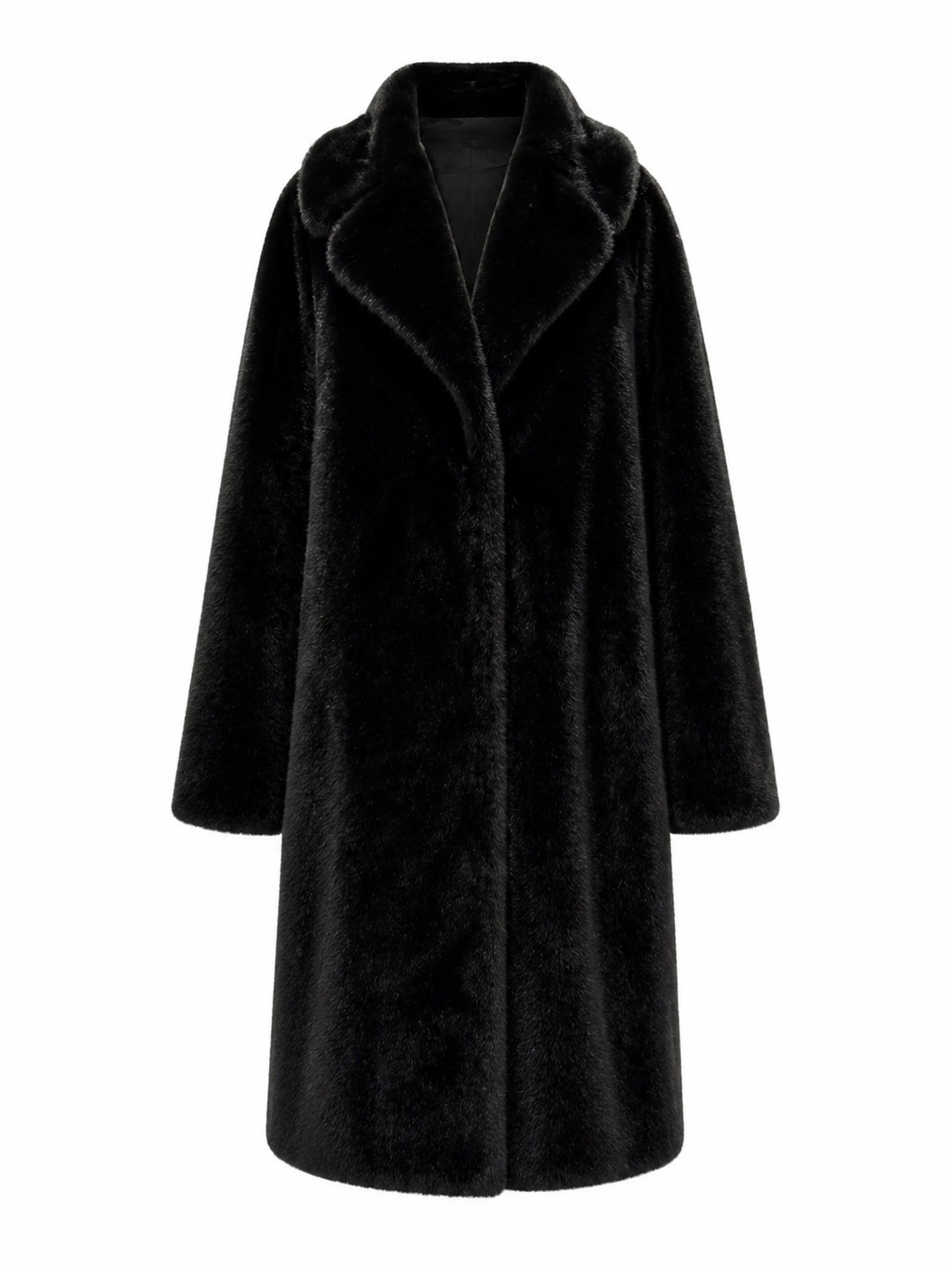 Faux Mink Effect Fur Coat in Black