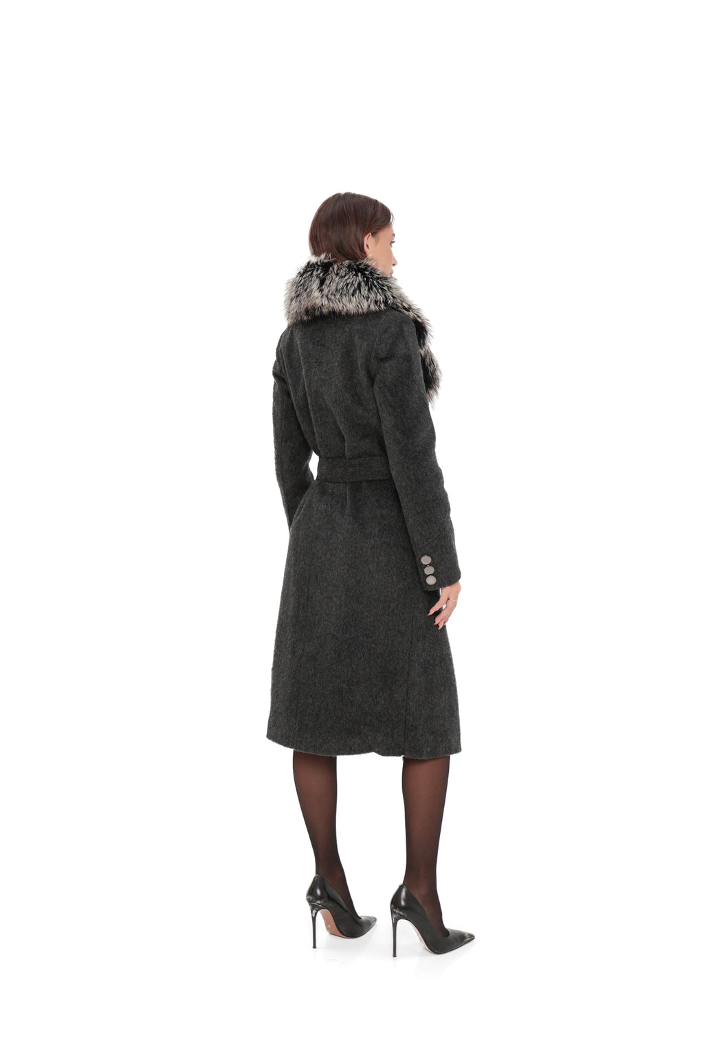 Genuine Silver Fox Cashmere Blend Coat
