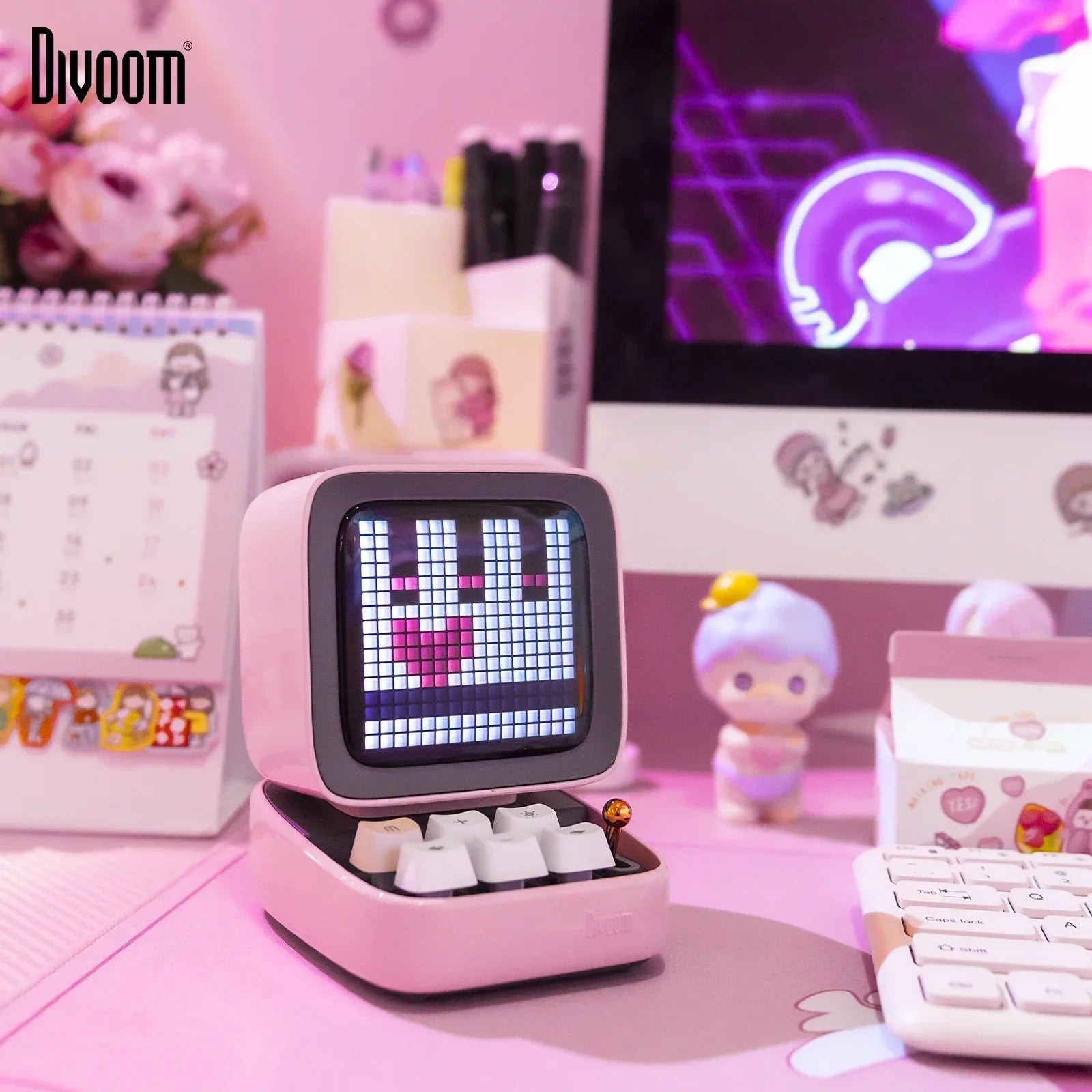 DecorBites™ Ditoo Pixel Art Game Bluetooth Speaker: 16X16 LED Display Board (Pink)