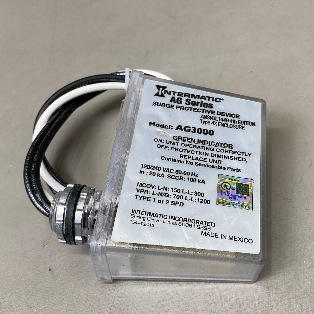 INTERMATIC 1 Phase Types 1 &2 SPD AG Series AC Surge Protector White 415-48999-05