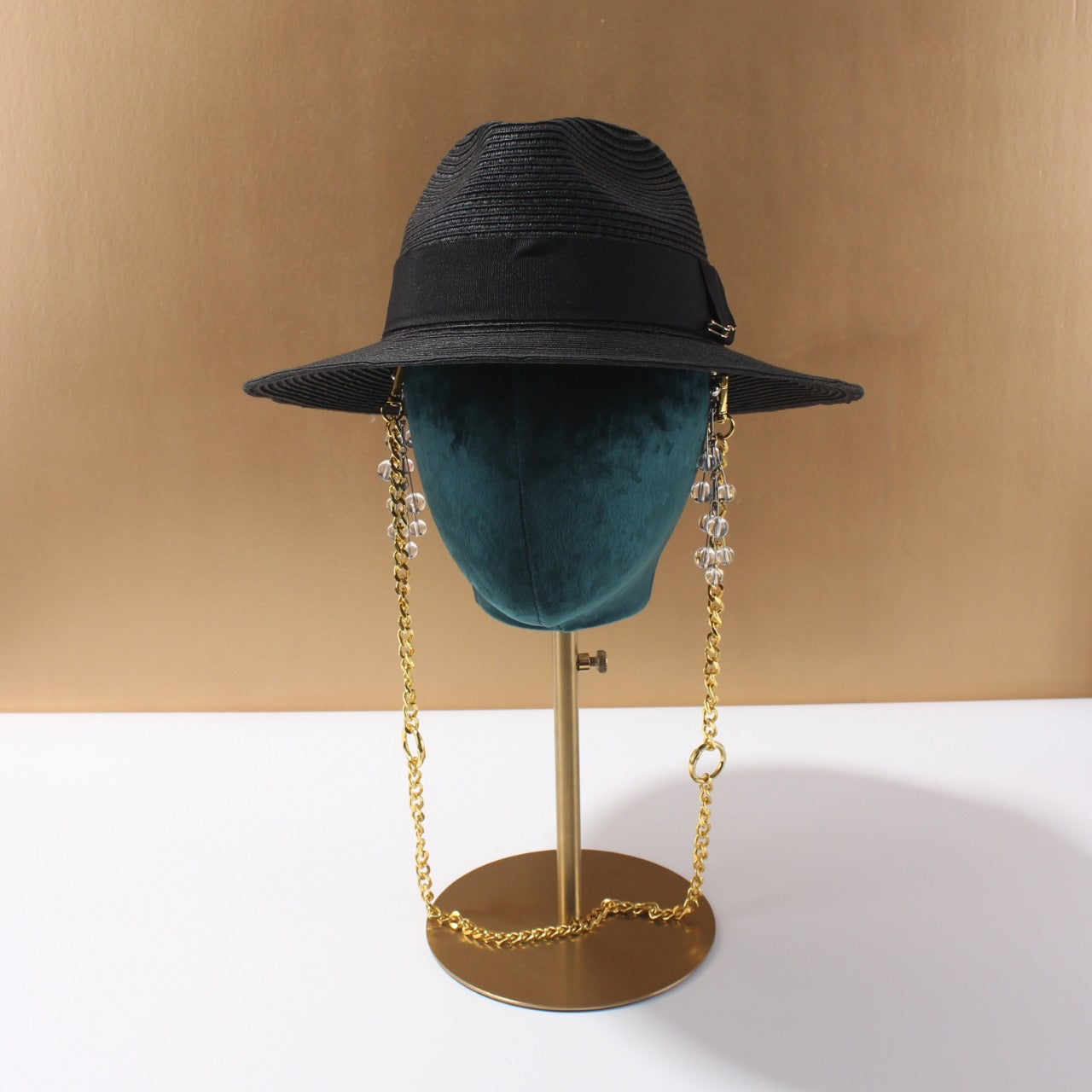 The Capri Fedora – Gold Chain Edition in Black