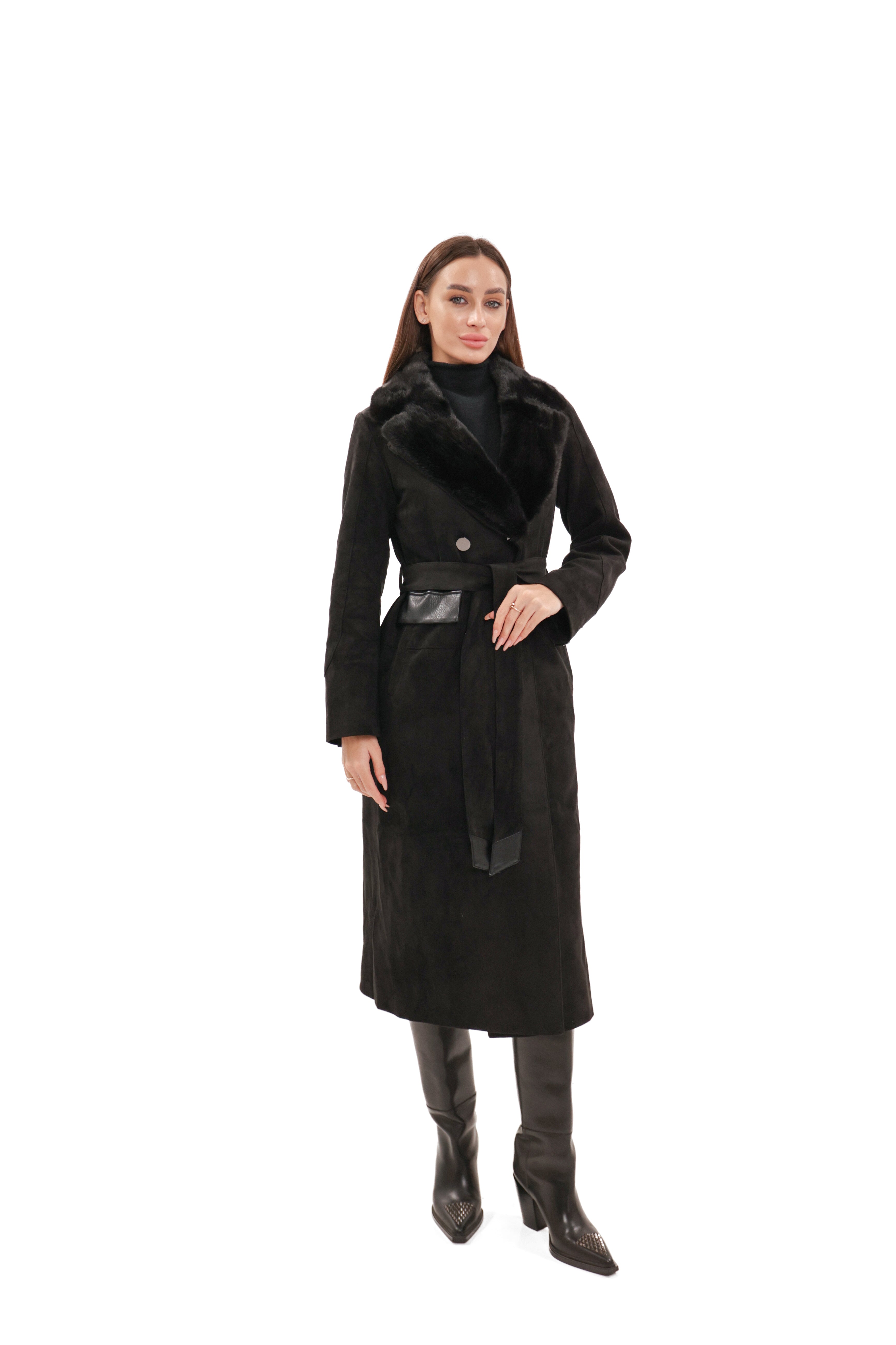 Genuine  Mink Fur Eco Suede Coat