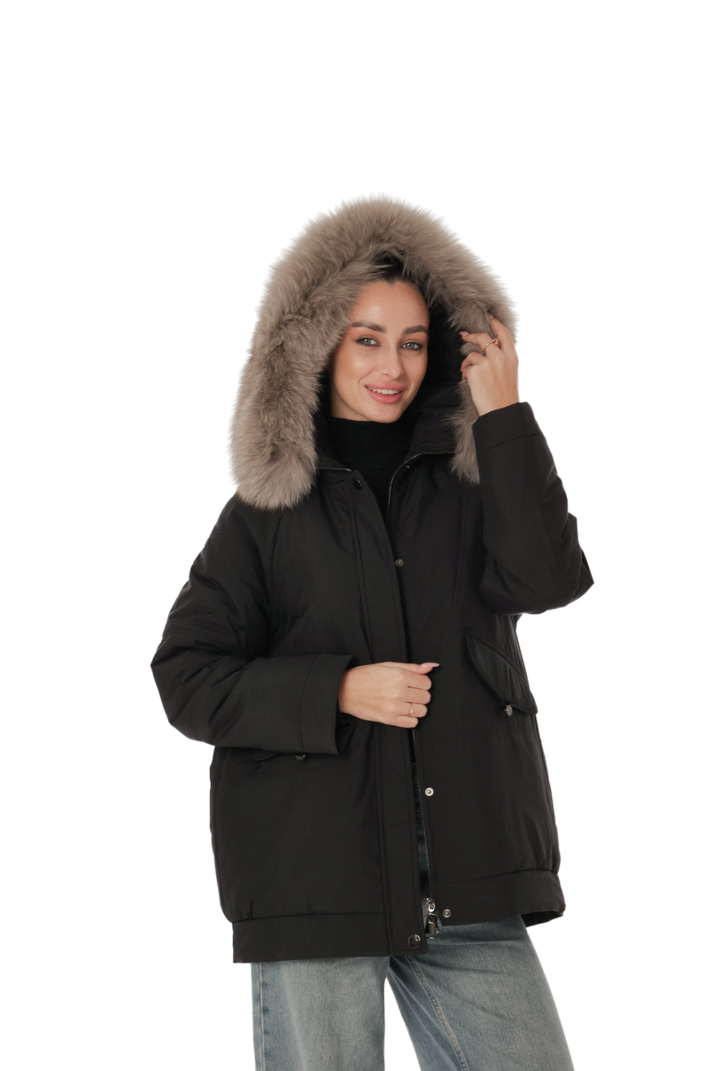Genuine Polar Fox Camel Wool Blend Coat