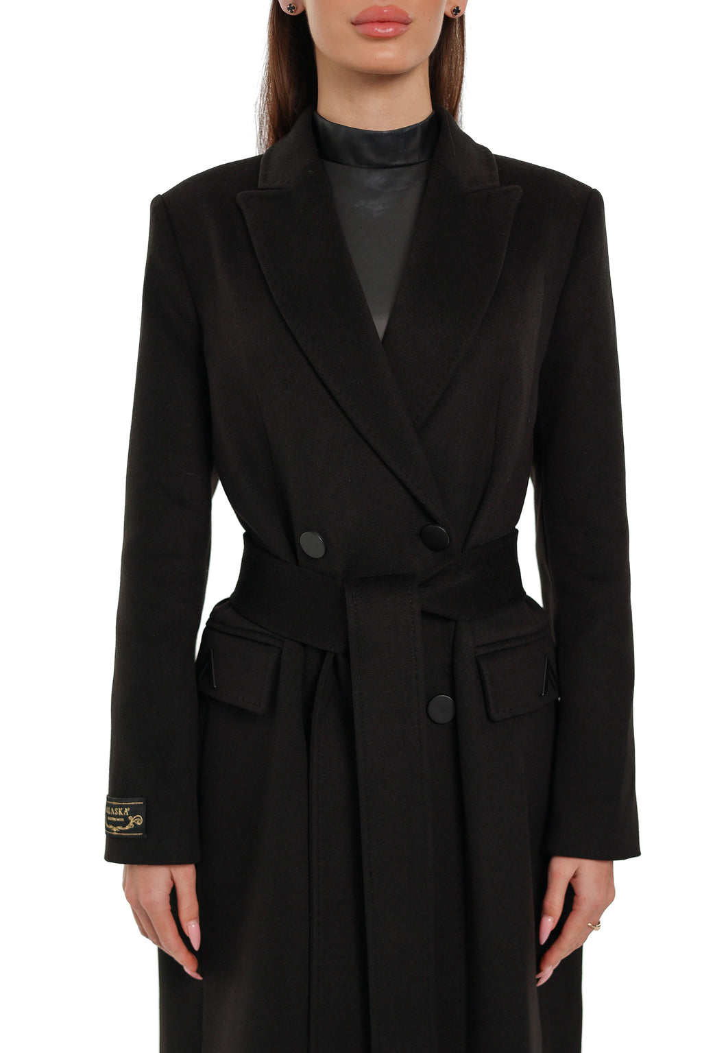 Alaska Longline Cashmere Wool Blend Coat in Black