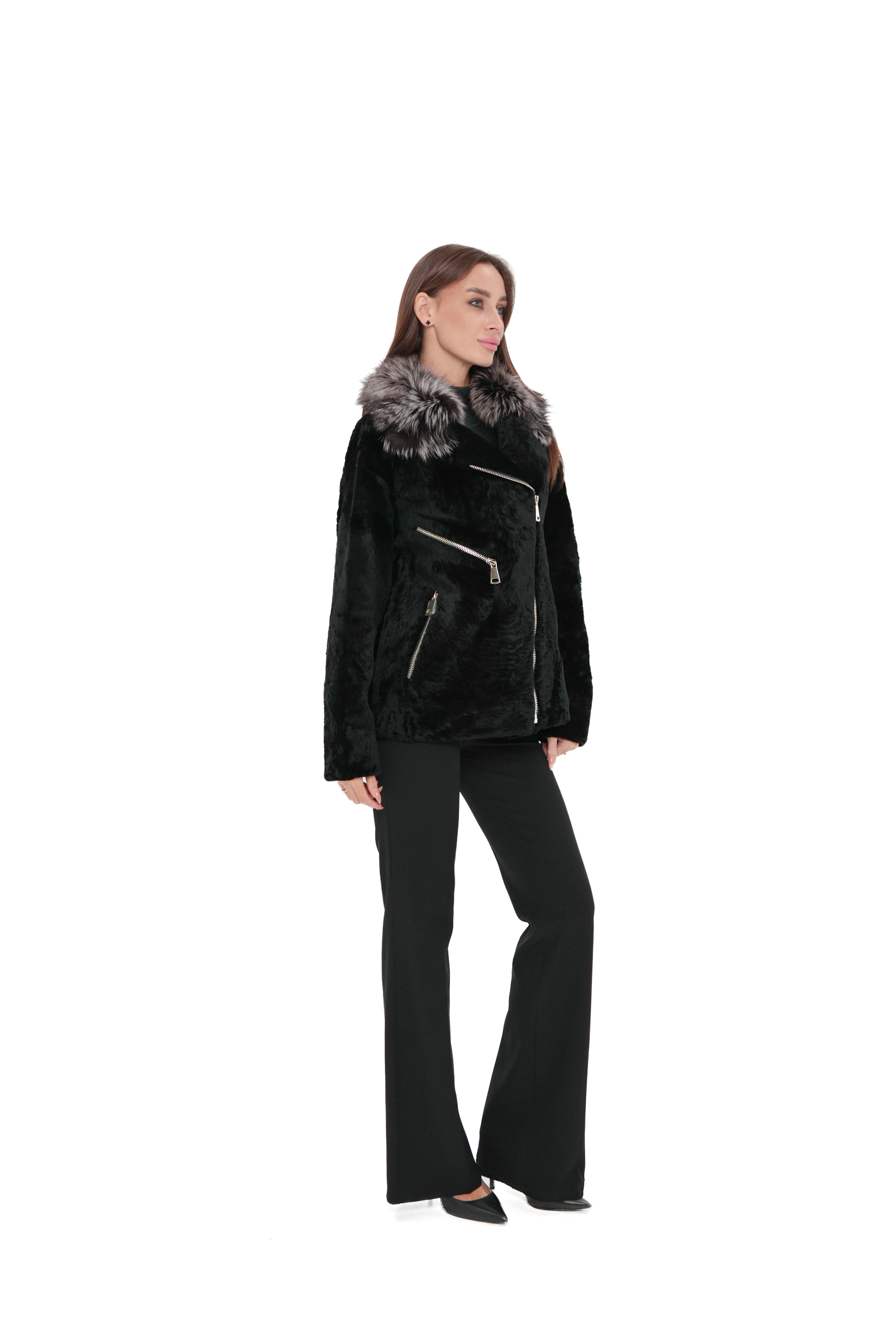 Bari Genuine Astrakhan Silver Fox Trim Coat