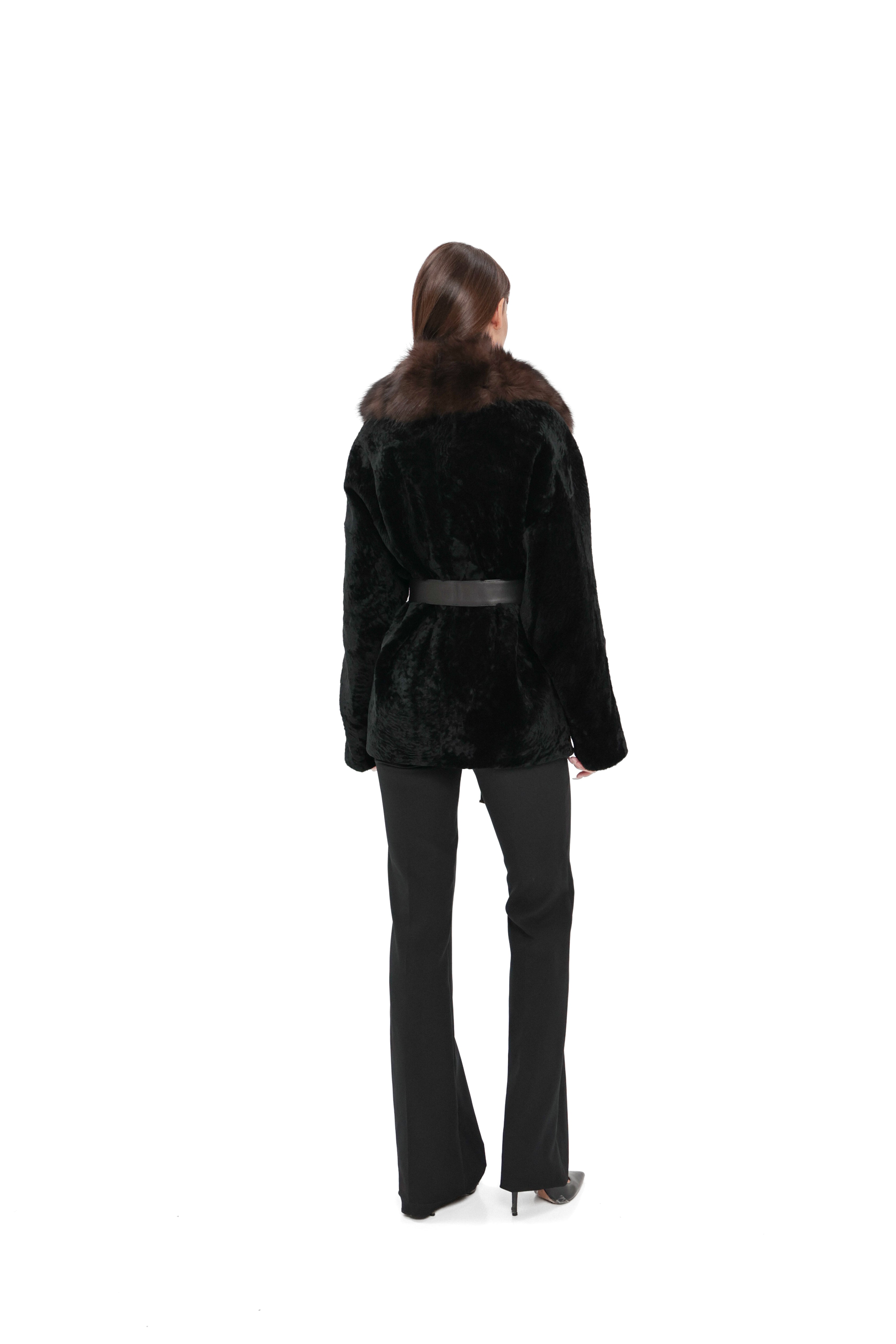 Modena Genuine Astrakhan Polar Fox Trim Coat
