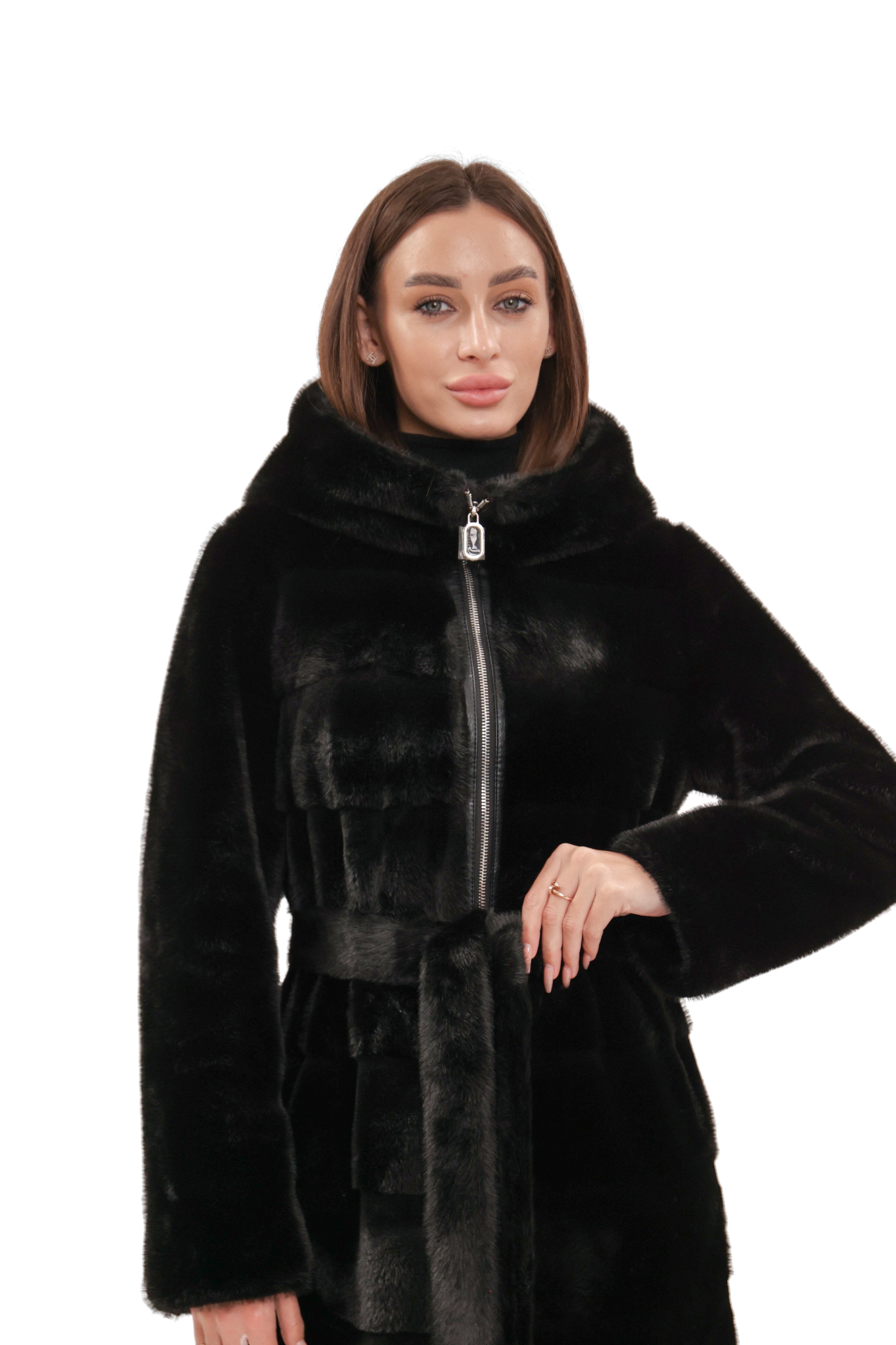 Faux Mink Effect Fur Hooded Coat