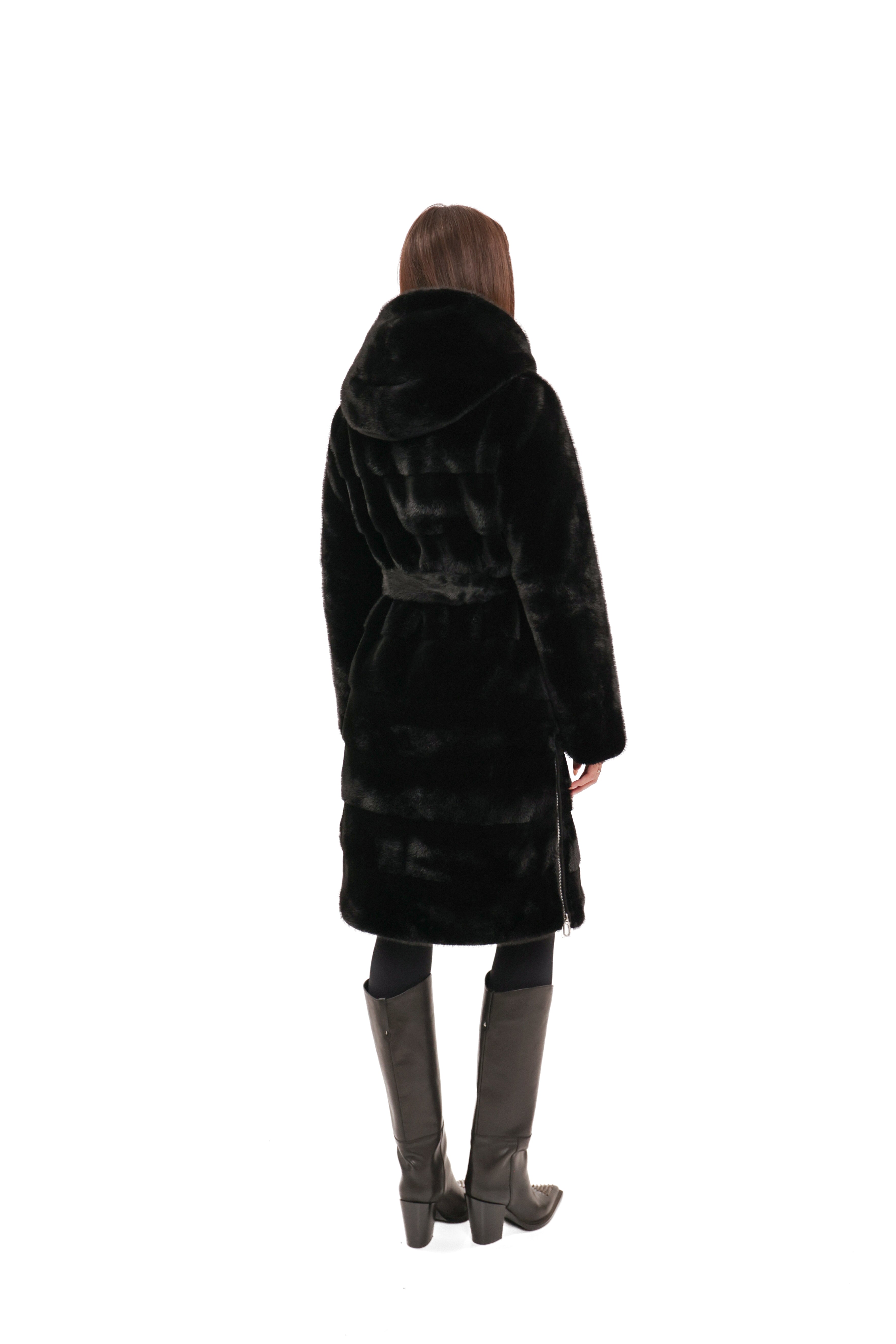 Faux Mink Effect Fur Hooded Coat