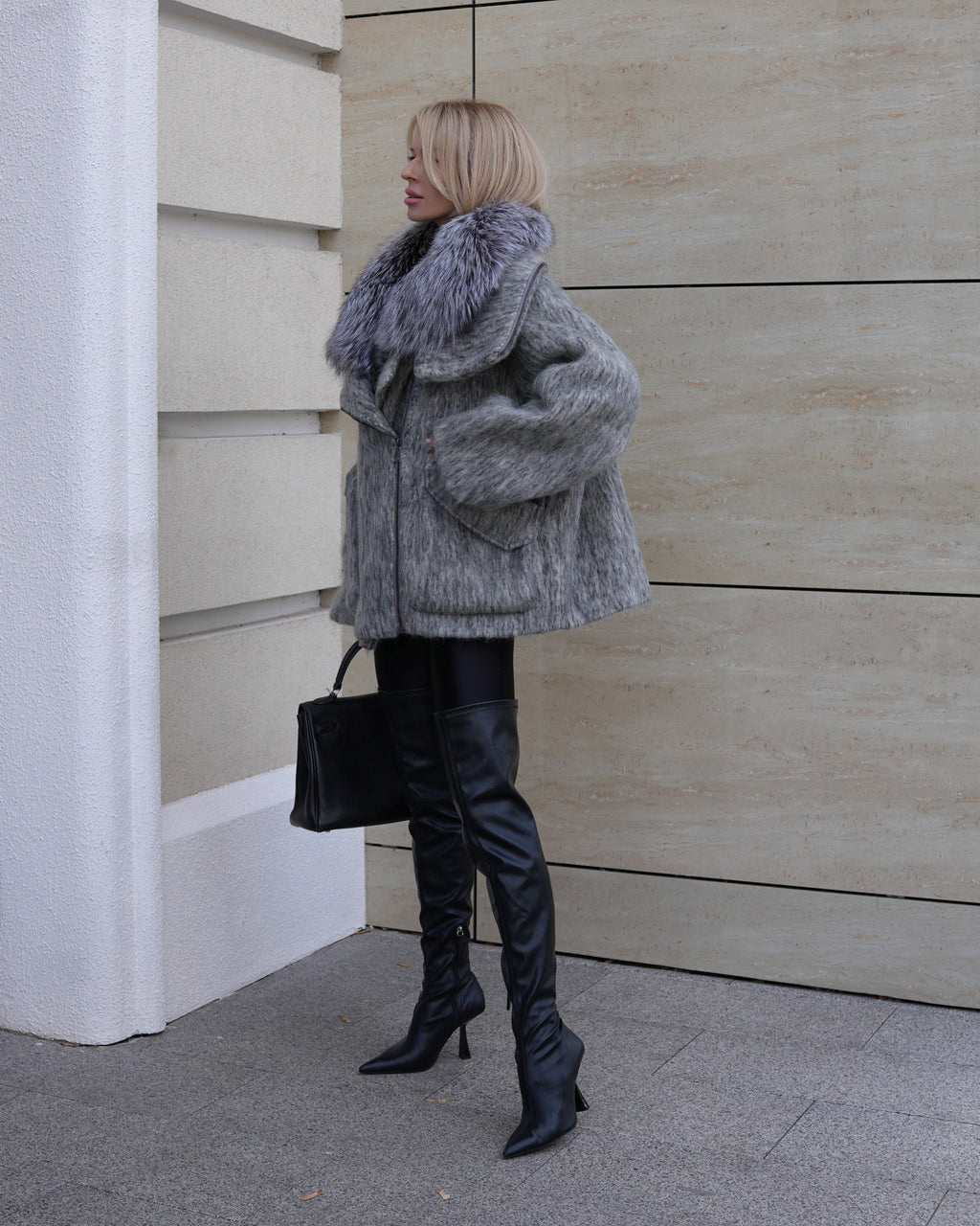 Ares Genuine Fur Trim Down Fill Mohair Parka