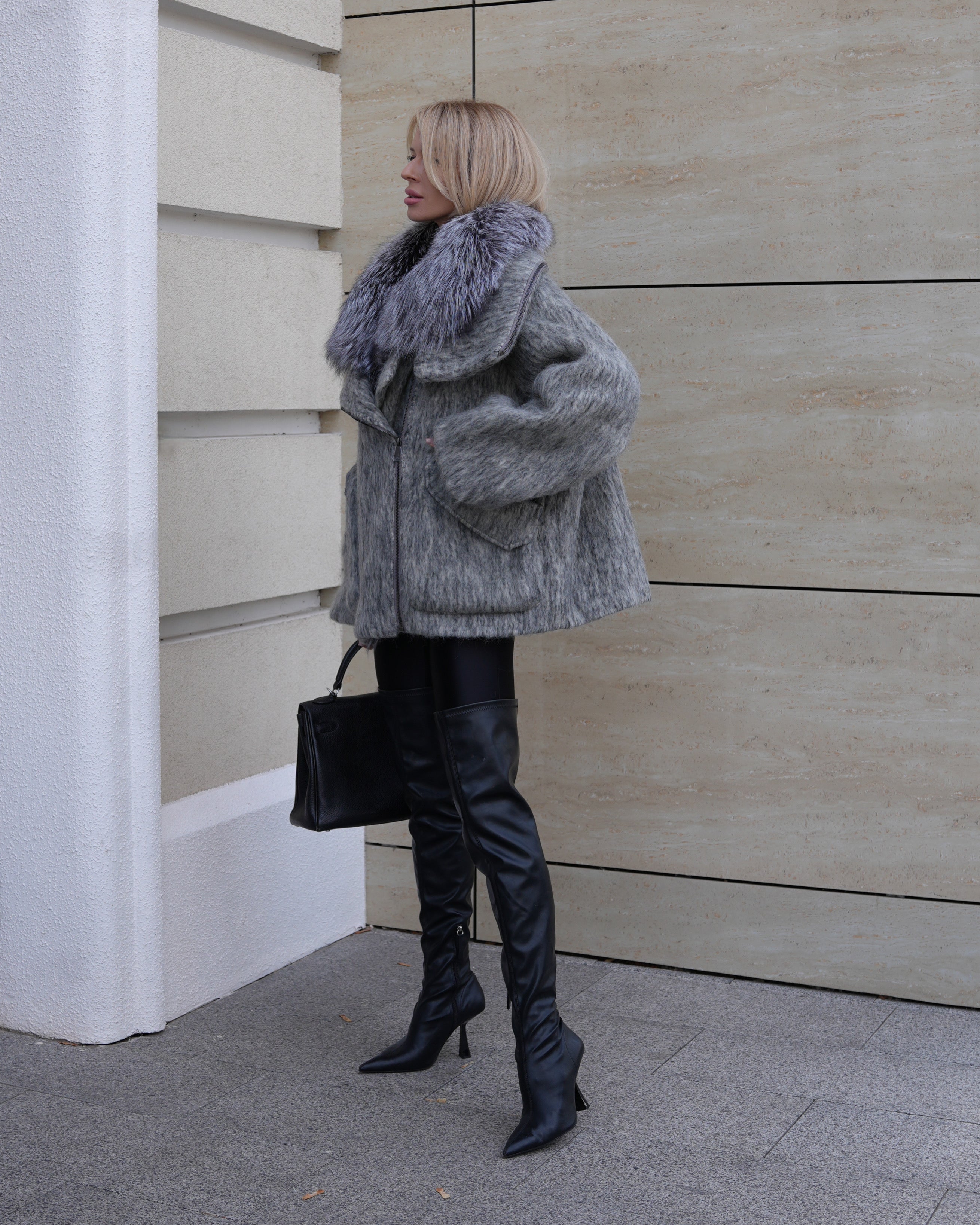 Ares Genuine Fur Trim Down Fill Mohair Parka