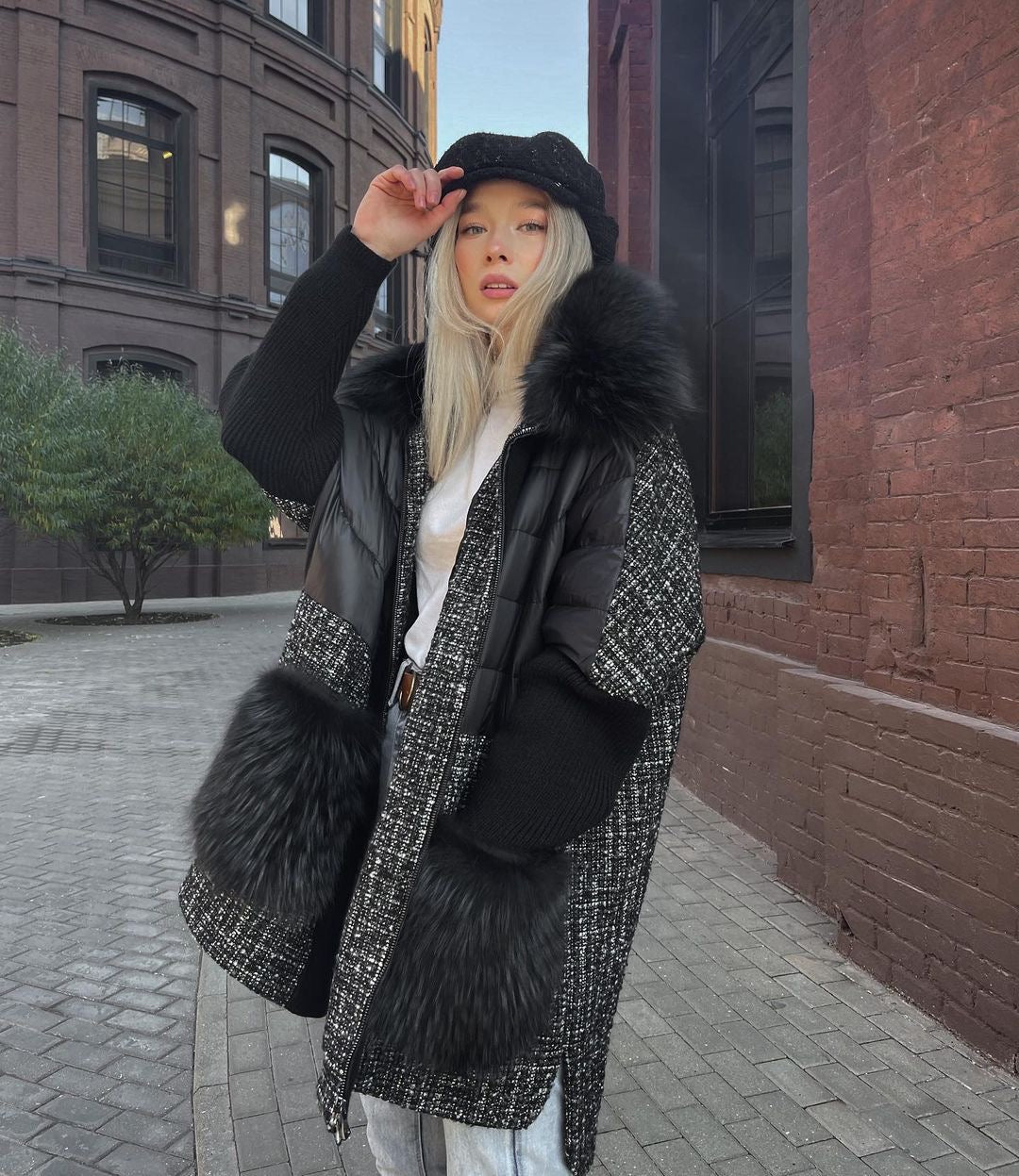 Lamé Genuine Fox Fur Down Coat