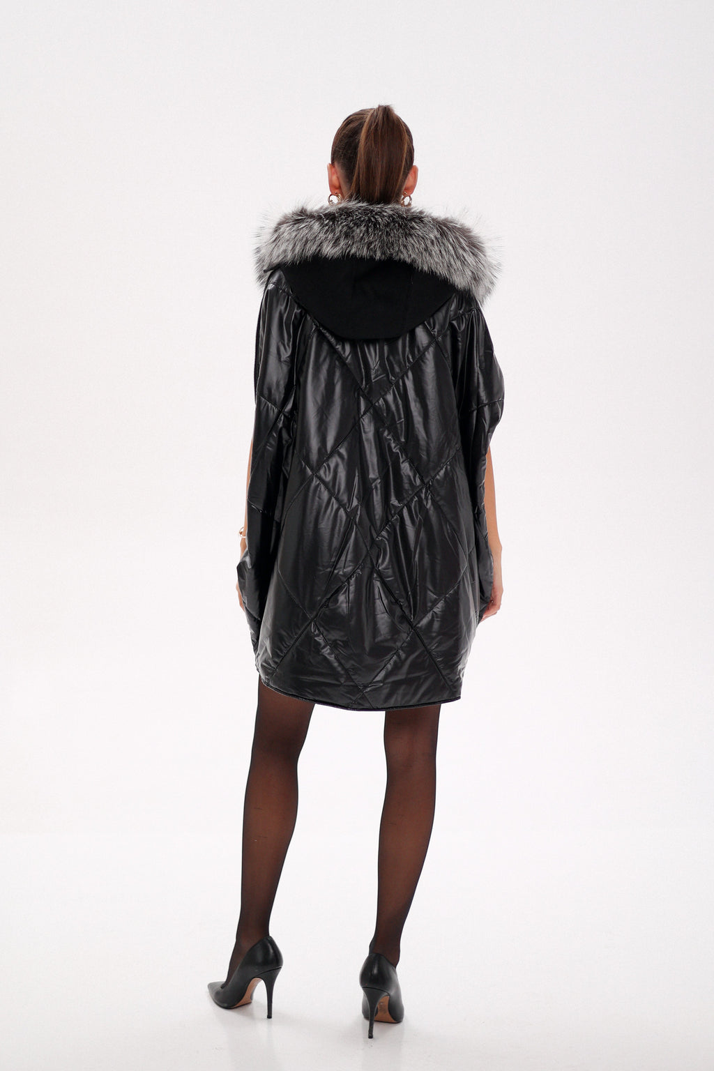 Saga®Furs Silver Fox Wool Alpaca Poncho Vest in Black