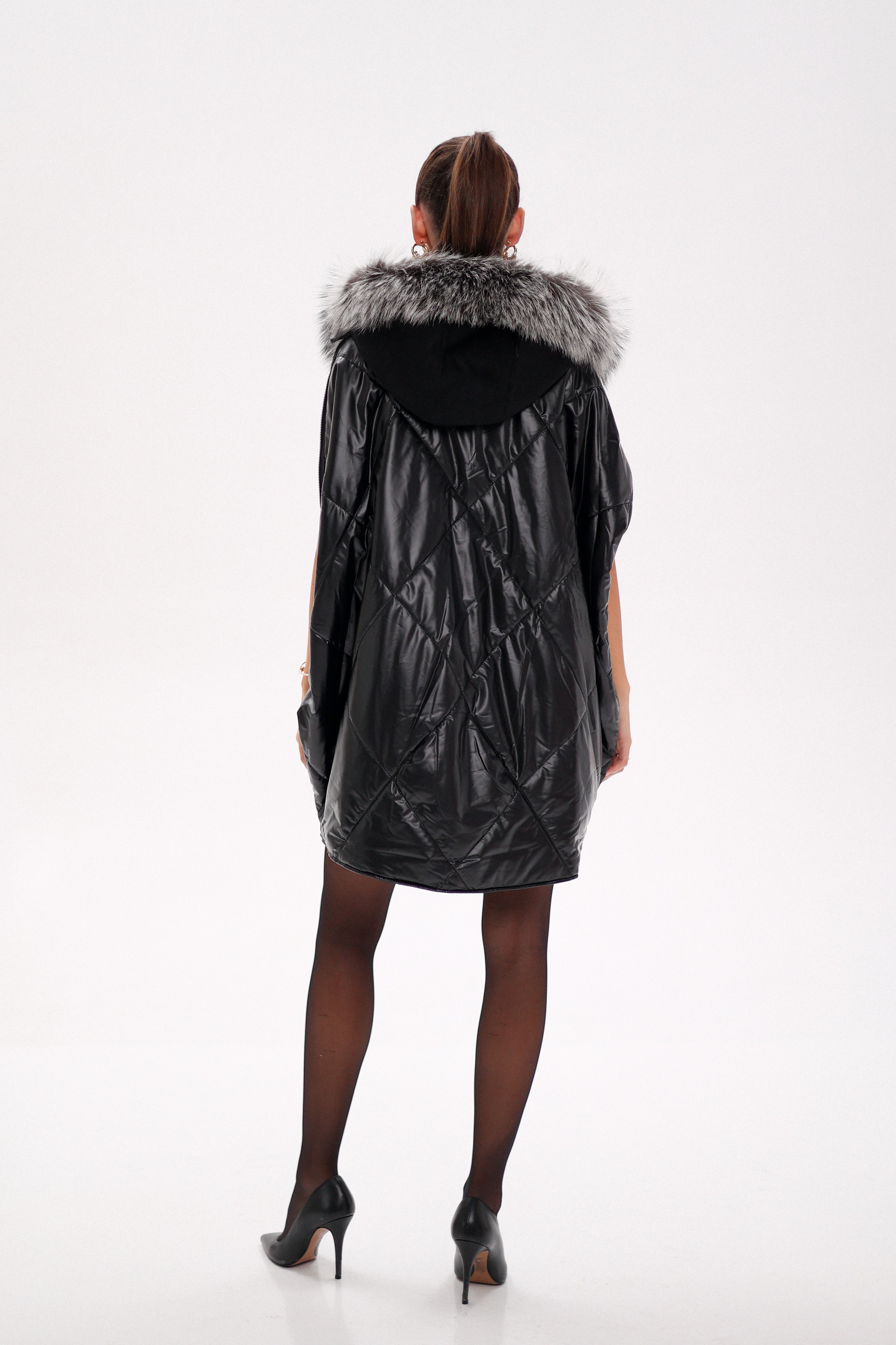 Saga®Furs Silver Fox Wool Alpaca Poncho Vest in Black