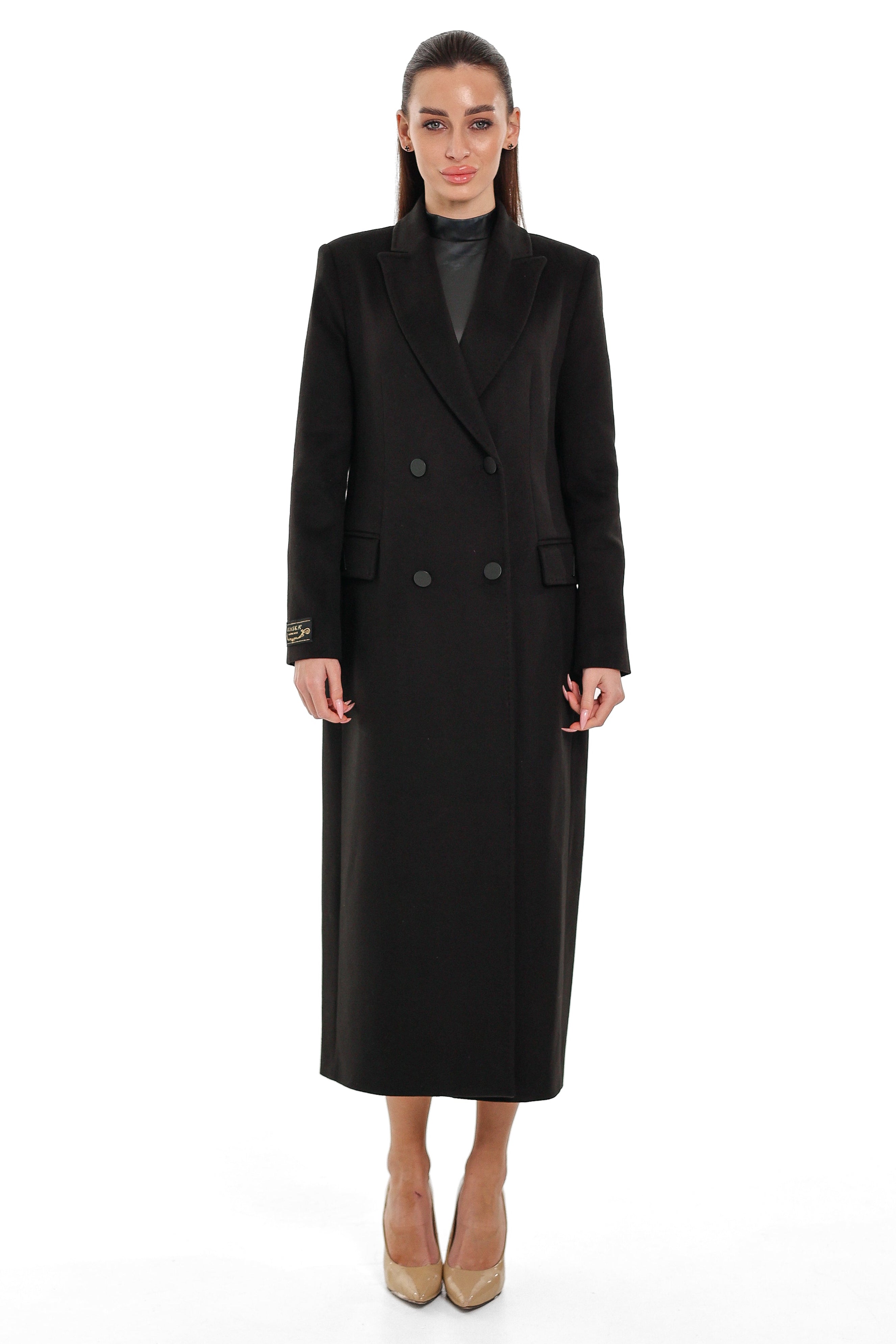 Alaska Longline Cashmere Wool Blend Coat in Black
