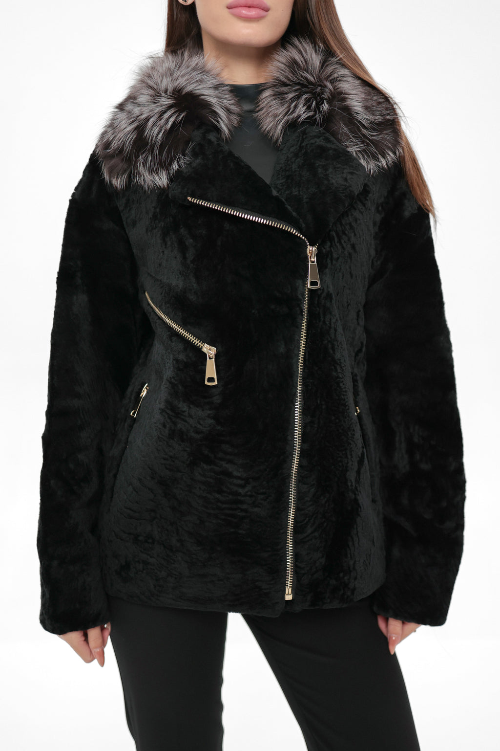 Bari Genuine Astrakhan Silver Fox Trim Coat