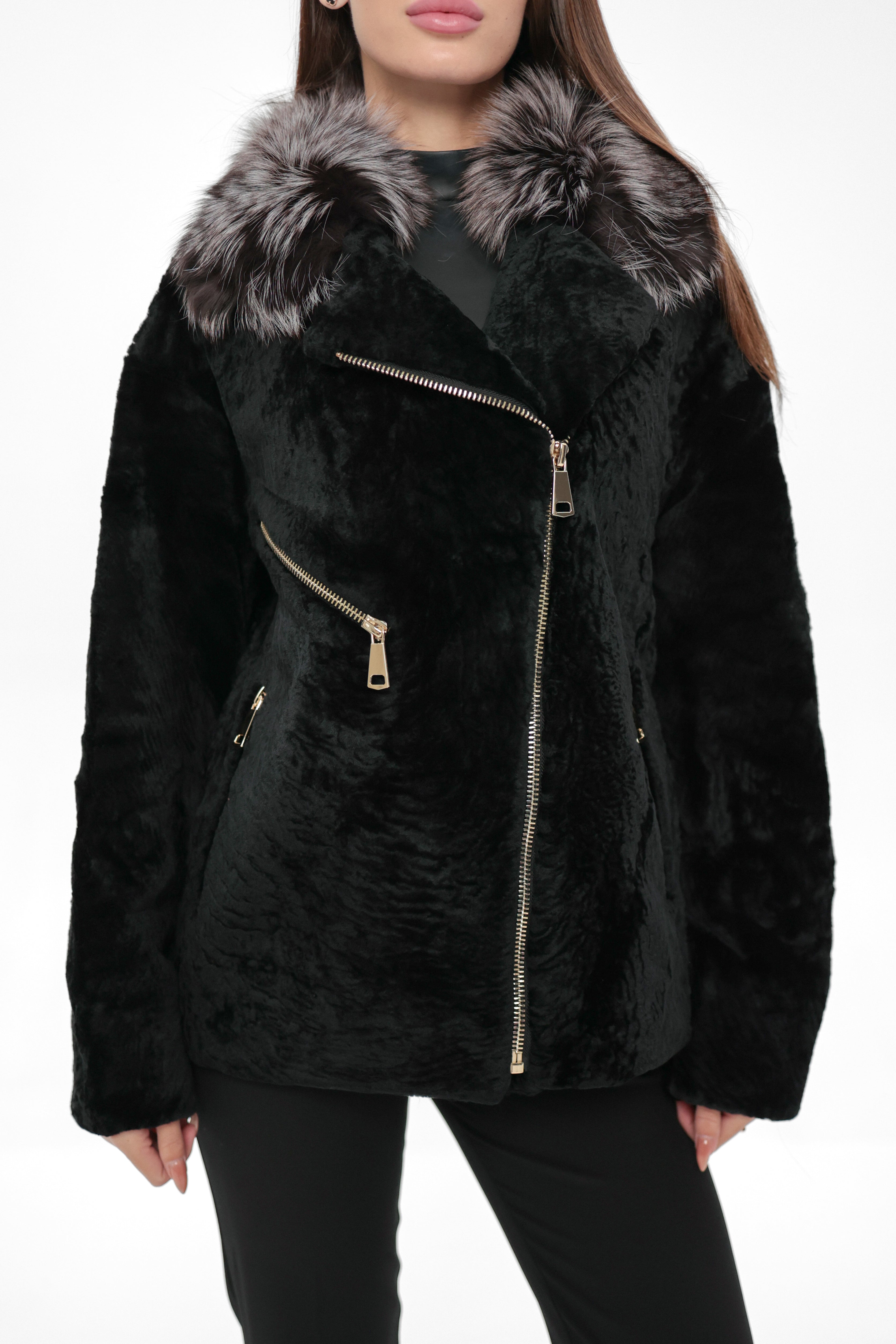 Bari Genuine Astrakhan Silver Fox Trim Coat