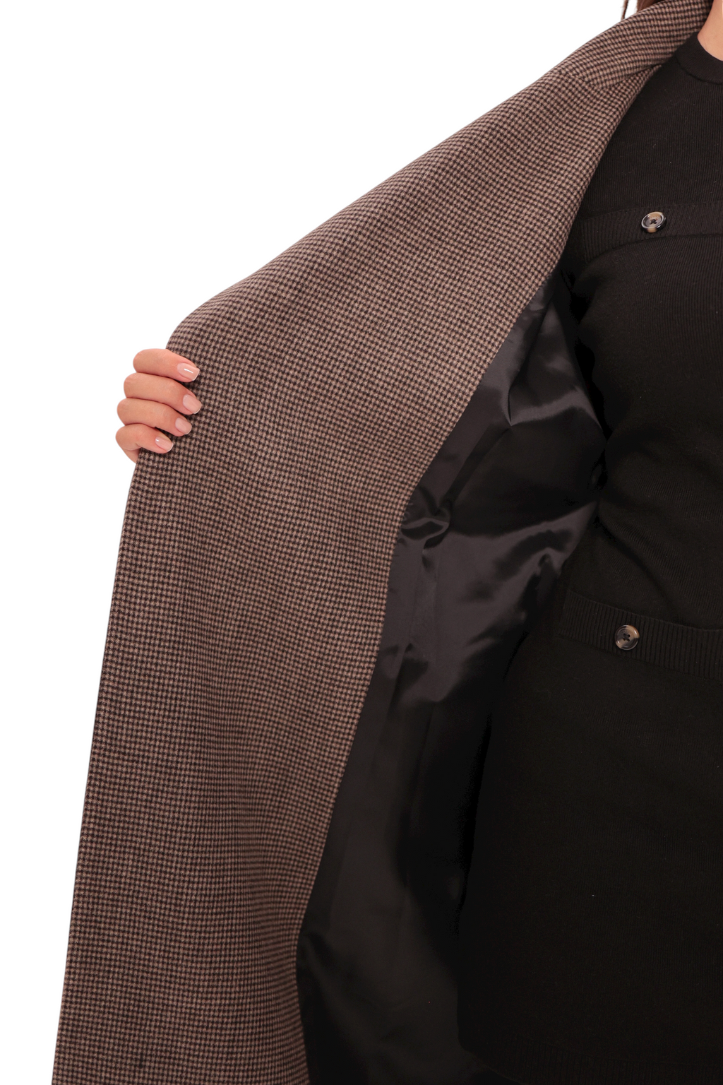 Miru Cashmere Wool Blend Overcoat in Beige Houndstooth