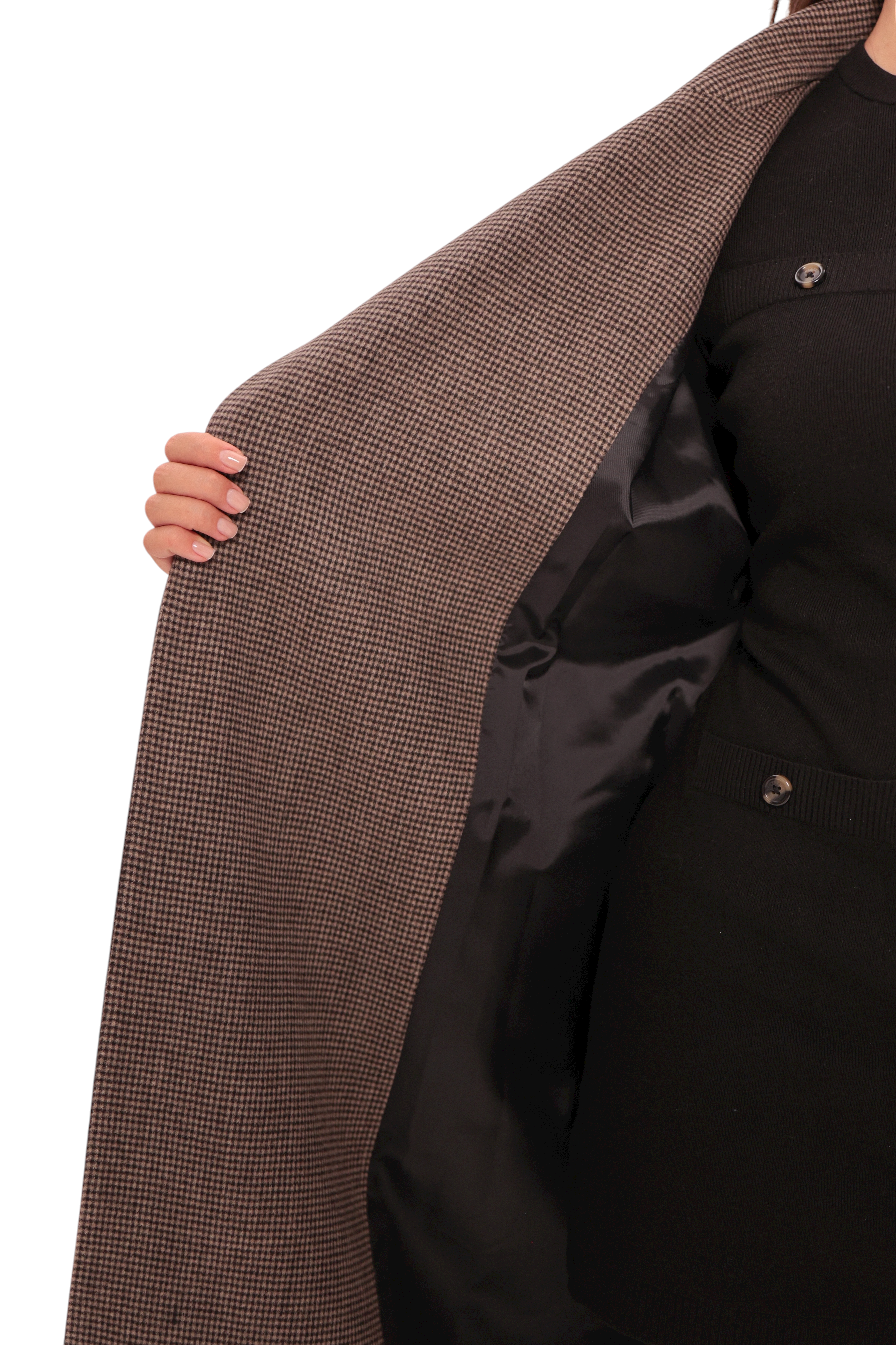 Miru Cashmere Wool Blend Overcoat in Beige Houndstooth