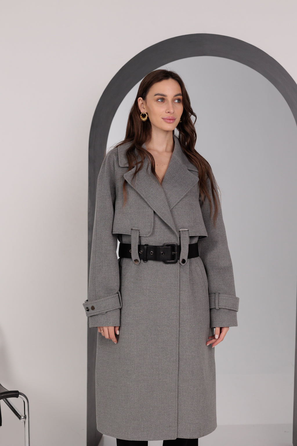 Karina Belted Wool Cashmere Blend Overcoat in Grey