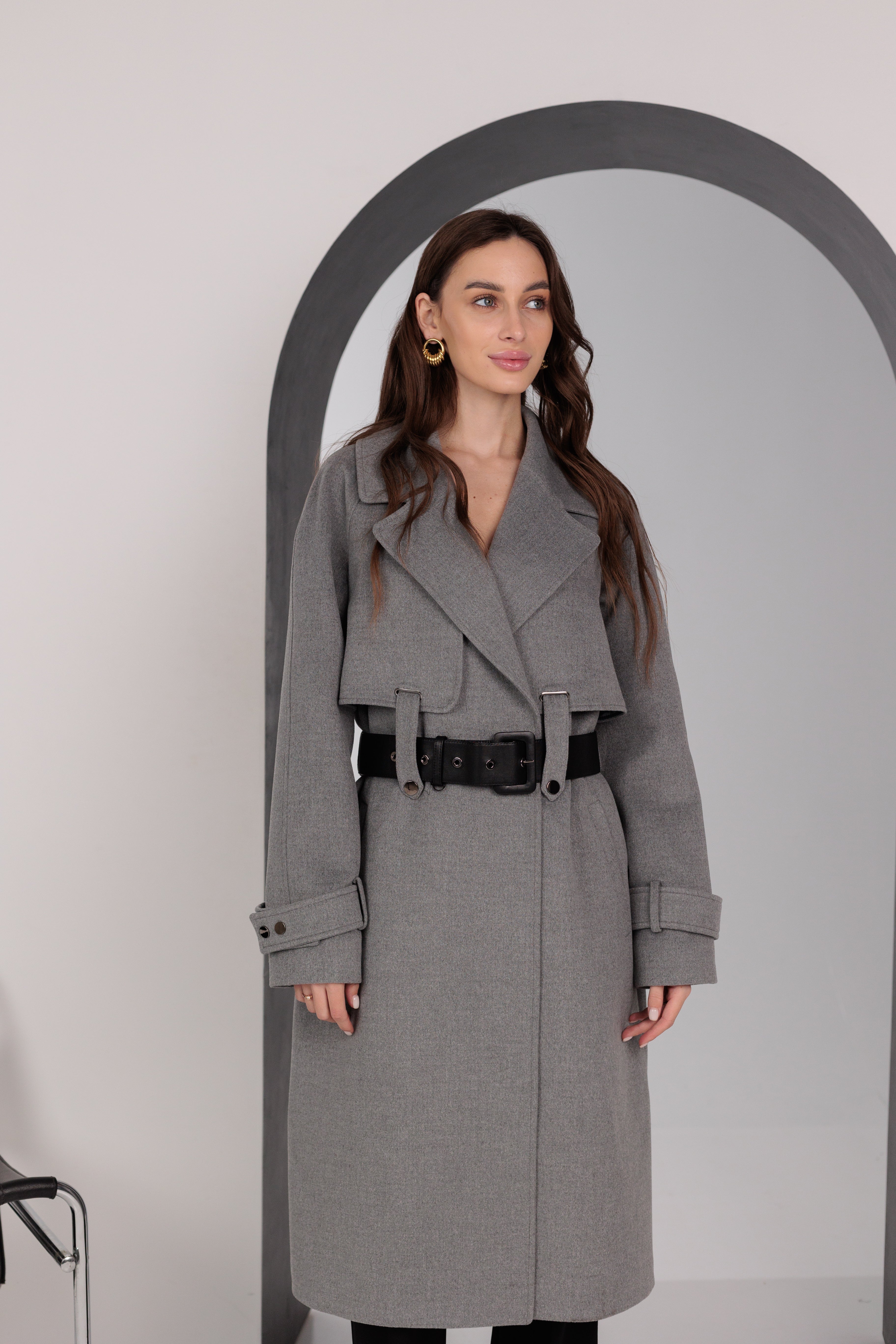 Karina Belted Wool Cashmere Blend Overcoat in Grey