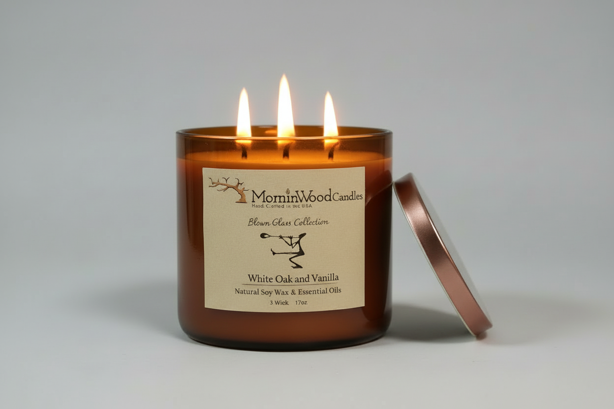 White Oak and Vanilla-Soy 3-Wick Blown Glass Collection