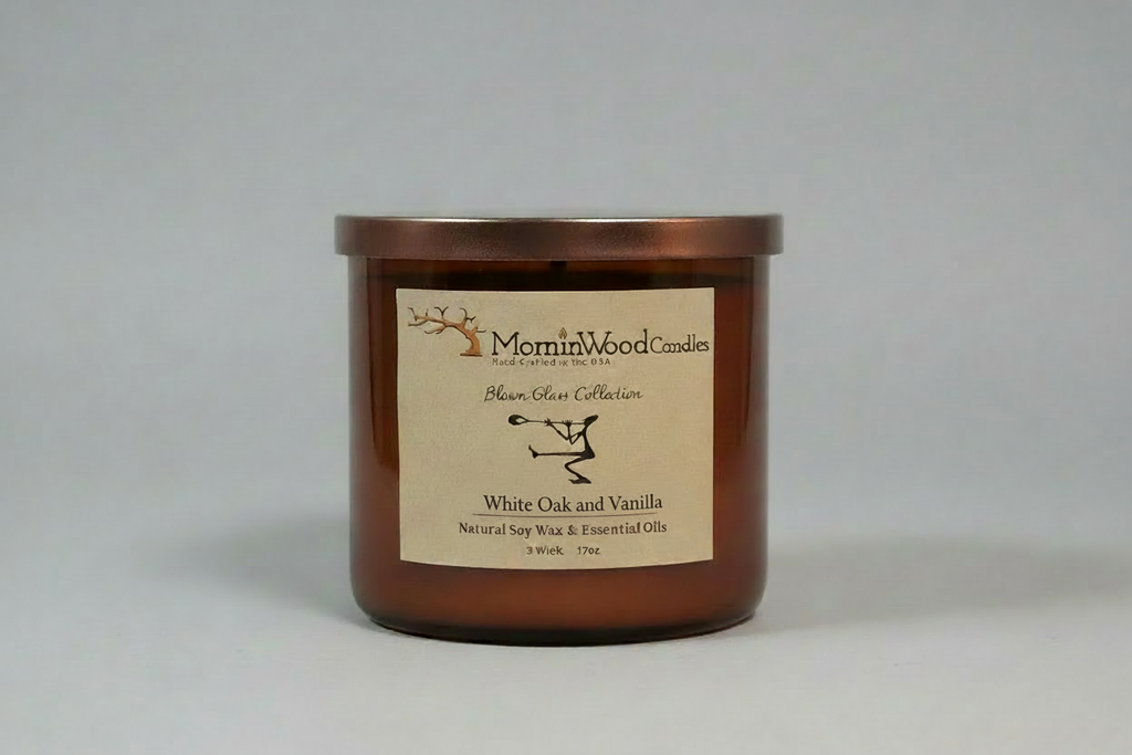 White Oak and Vanilla-Soy 3-Wick Blown Glass Collection