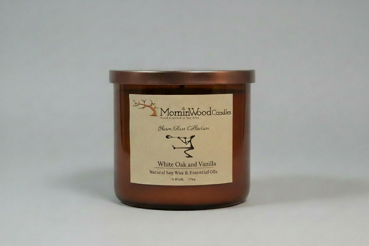 White Oak and Vanilla-Soy 3-Wick Blown Glass Collection