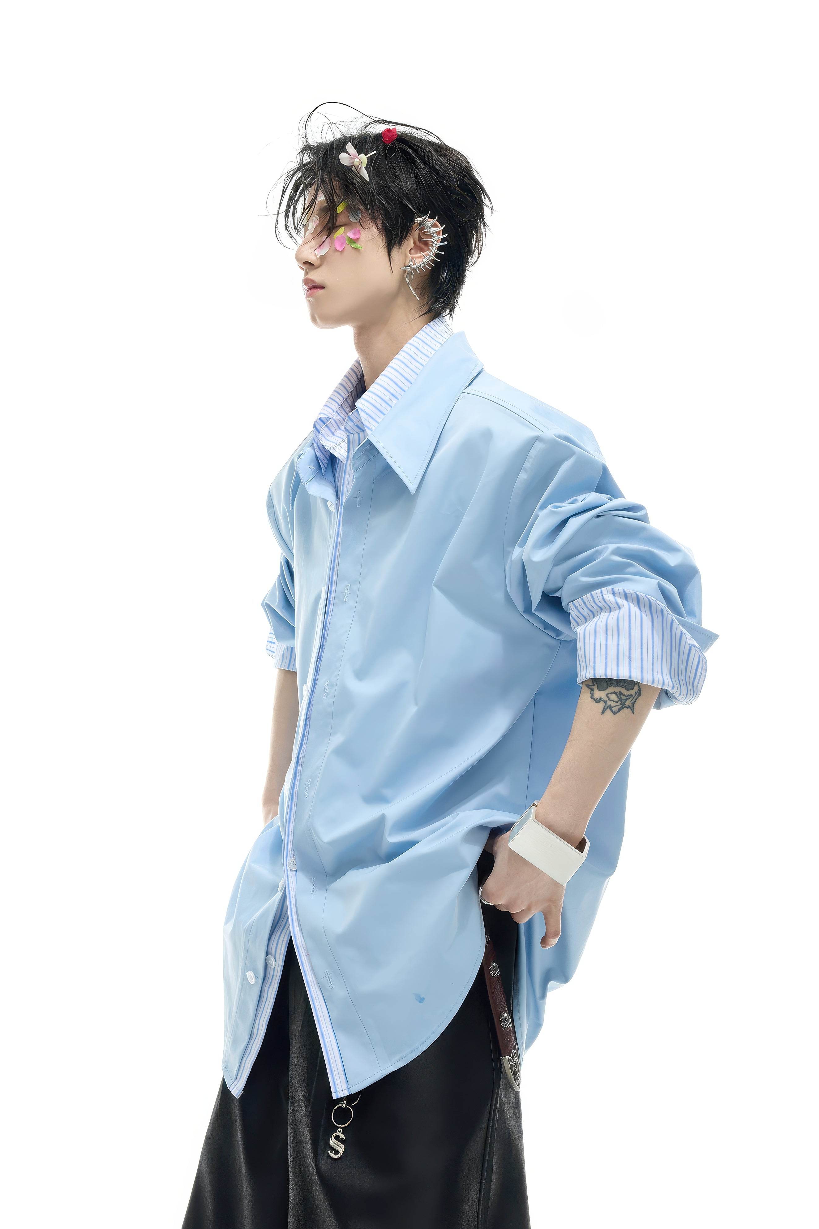 Deconstructed Stripe Shirt - Colorblock Layered Designer Top