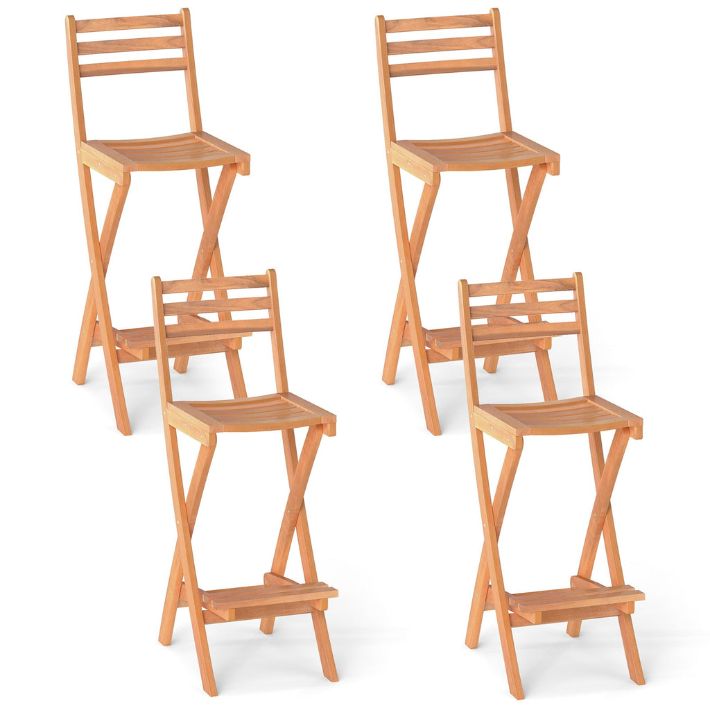 Acacia Wood Bar Height Chair with Backrest and Footrest for Backyard