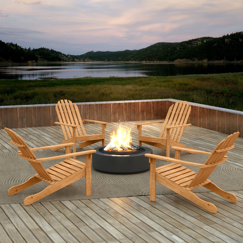 Acacia Wood Patio Adirondack Chair with Inclined Seat and High Backrest for Porch Poolside-Natural