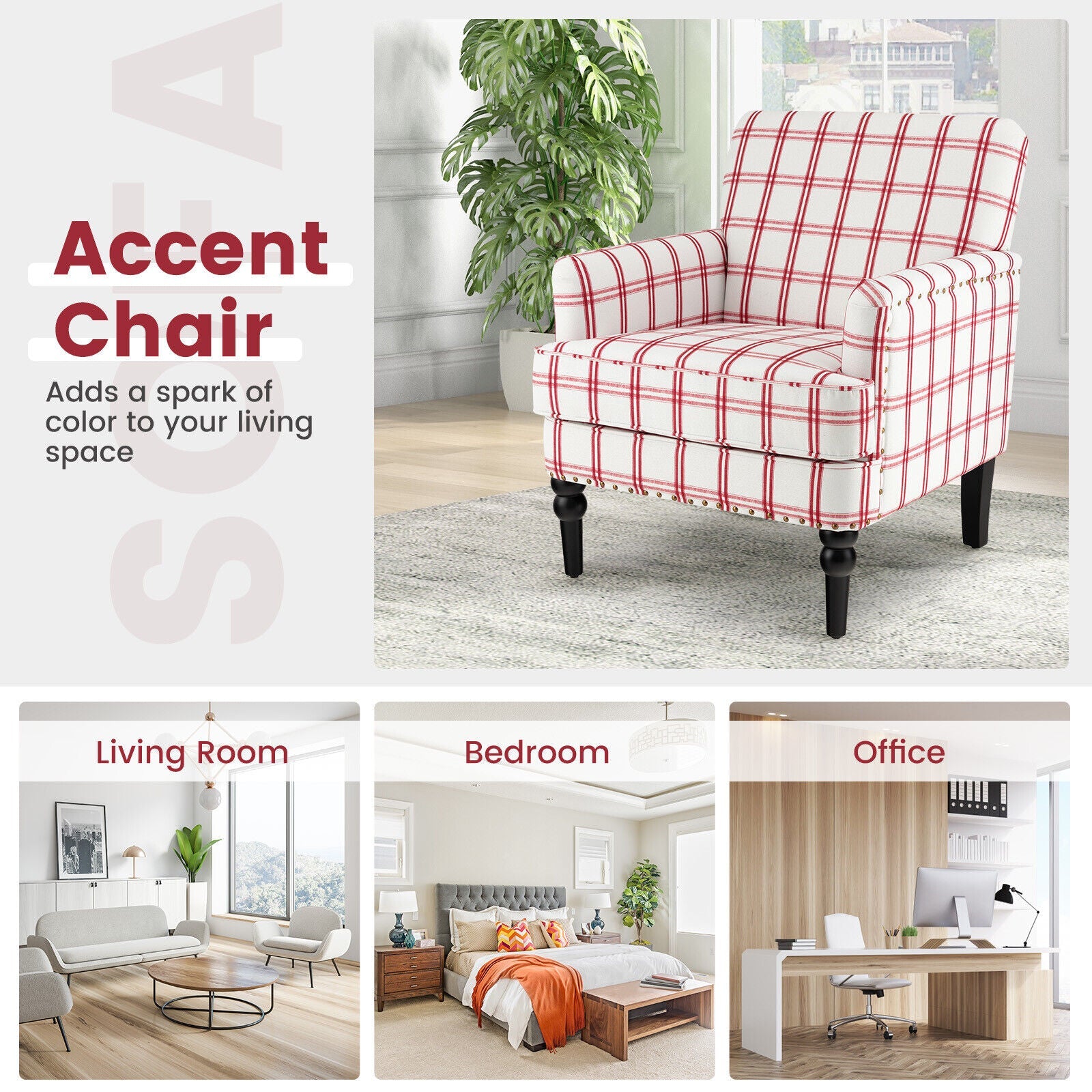 Modern Upholstered Padded Accent Chair with Rubber Wood Legs