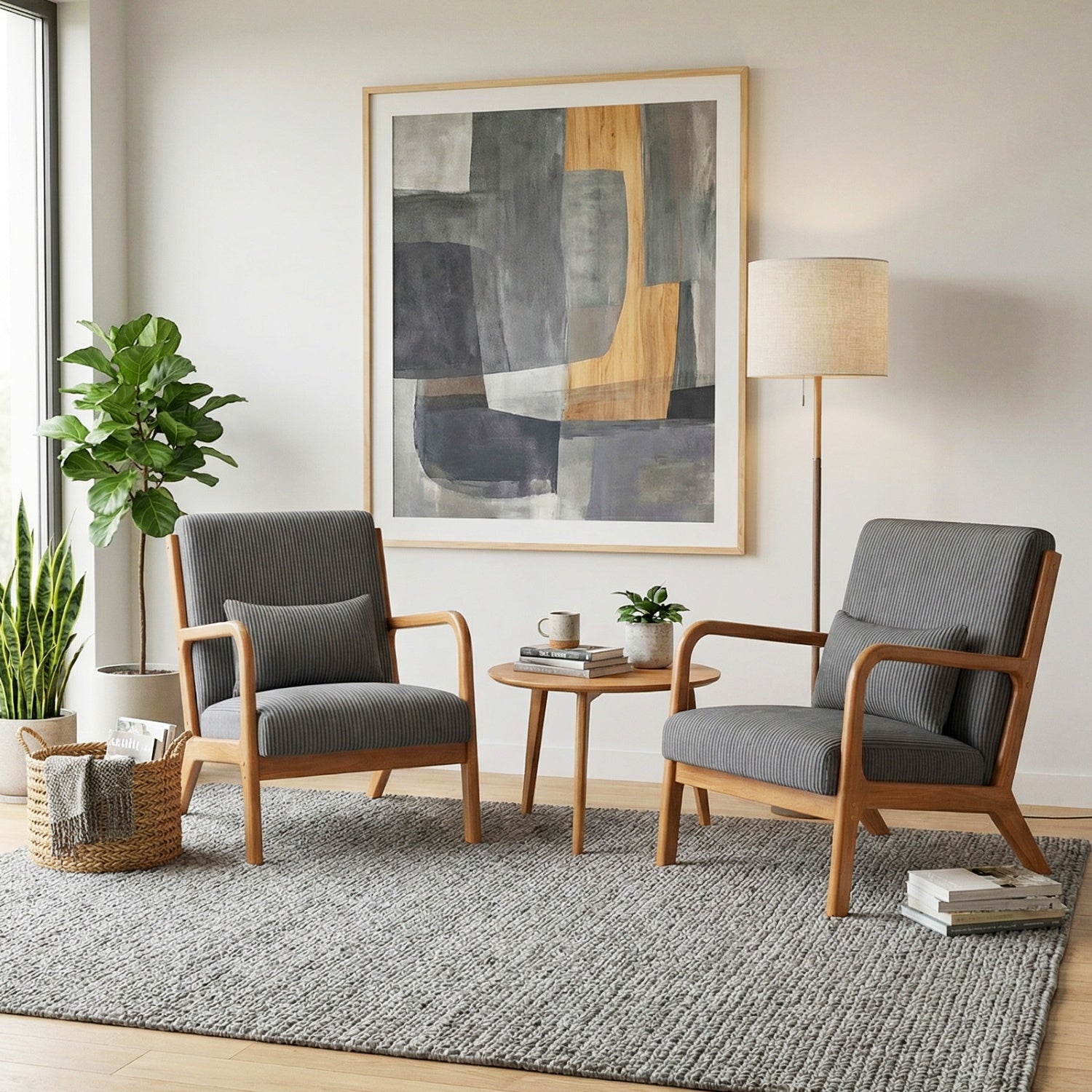 Accent Chair Corduroy Upholstered Lounge Chair with Lumbar Pillow