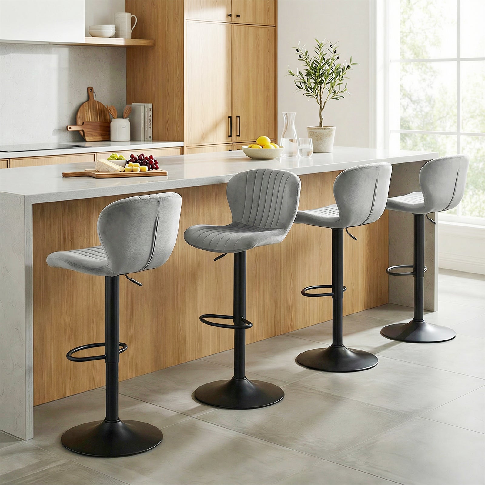 Adjustable Counter Height Chairs Set of 4 with Velvet Upholstered Backrests