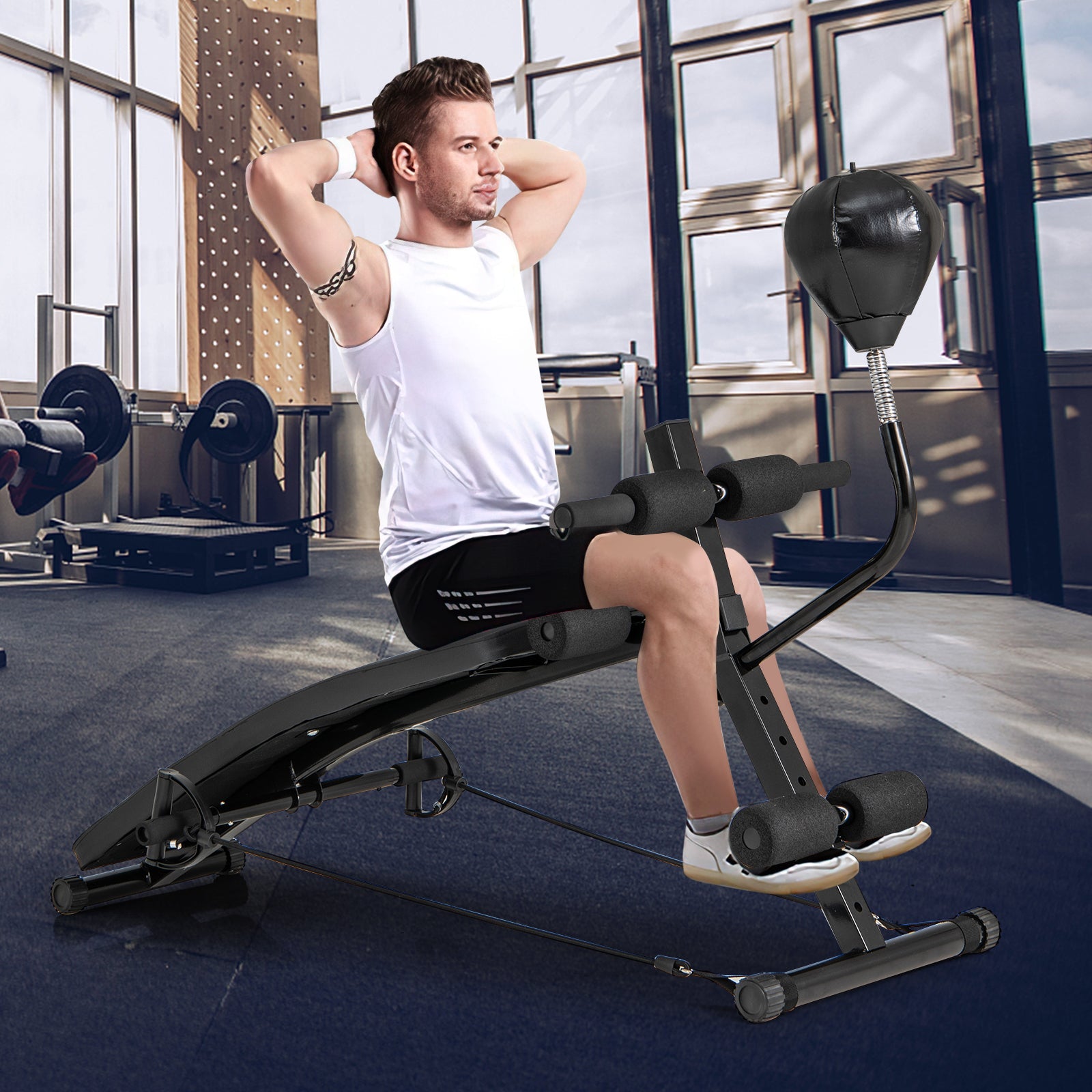 Adjustable Decline Sit Up Bench for Exercise for Home Gym with Speed Ball and 2 Resistance Bands