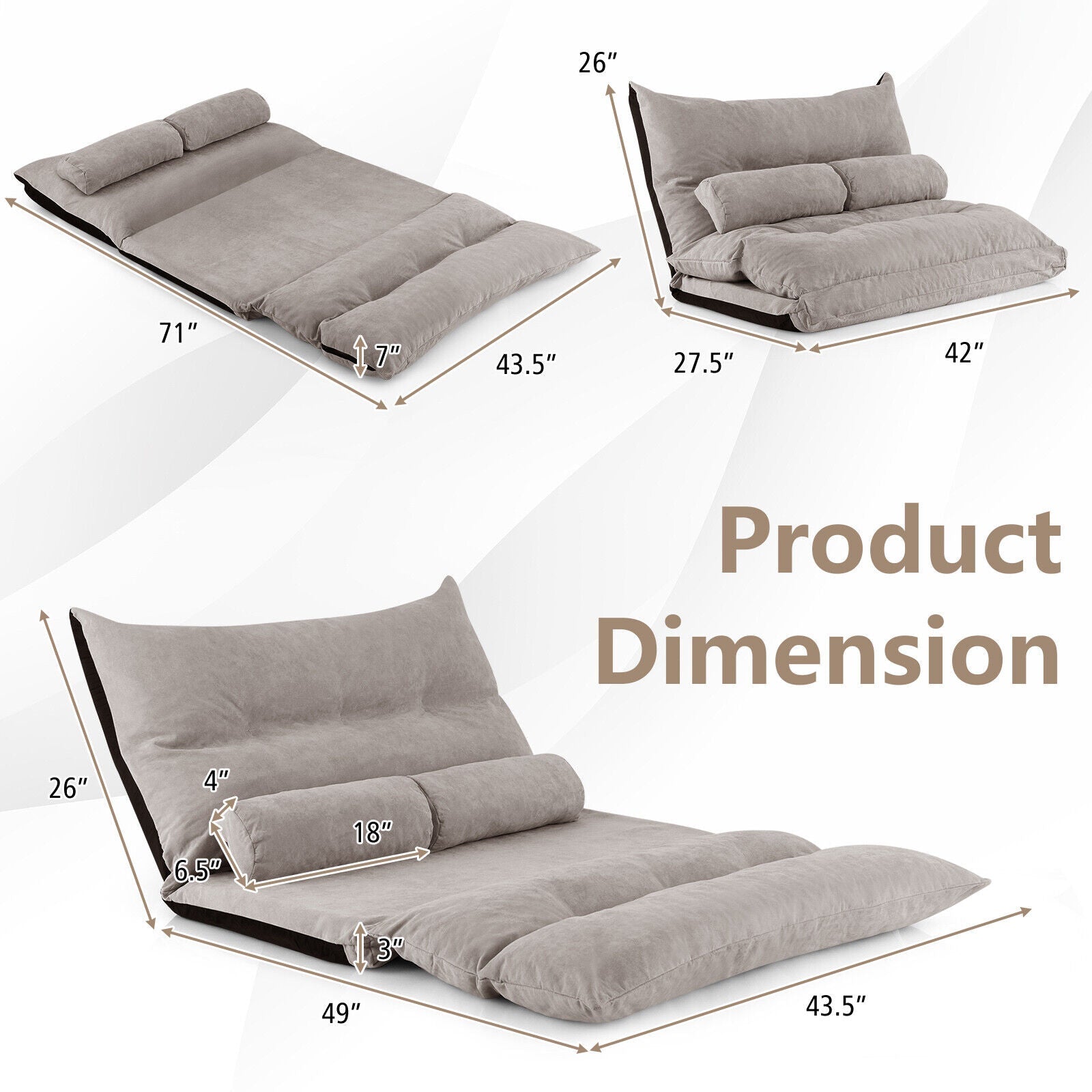 Adjustable Floor Sofa Bed with 2 Lumbar Pillows