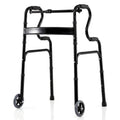 Adjustable Heavy-Duty Folding Walker with Unidirectional Wheels and Bi-Level Armrests-Black