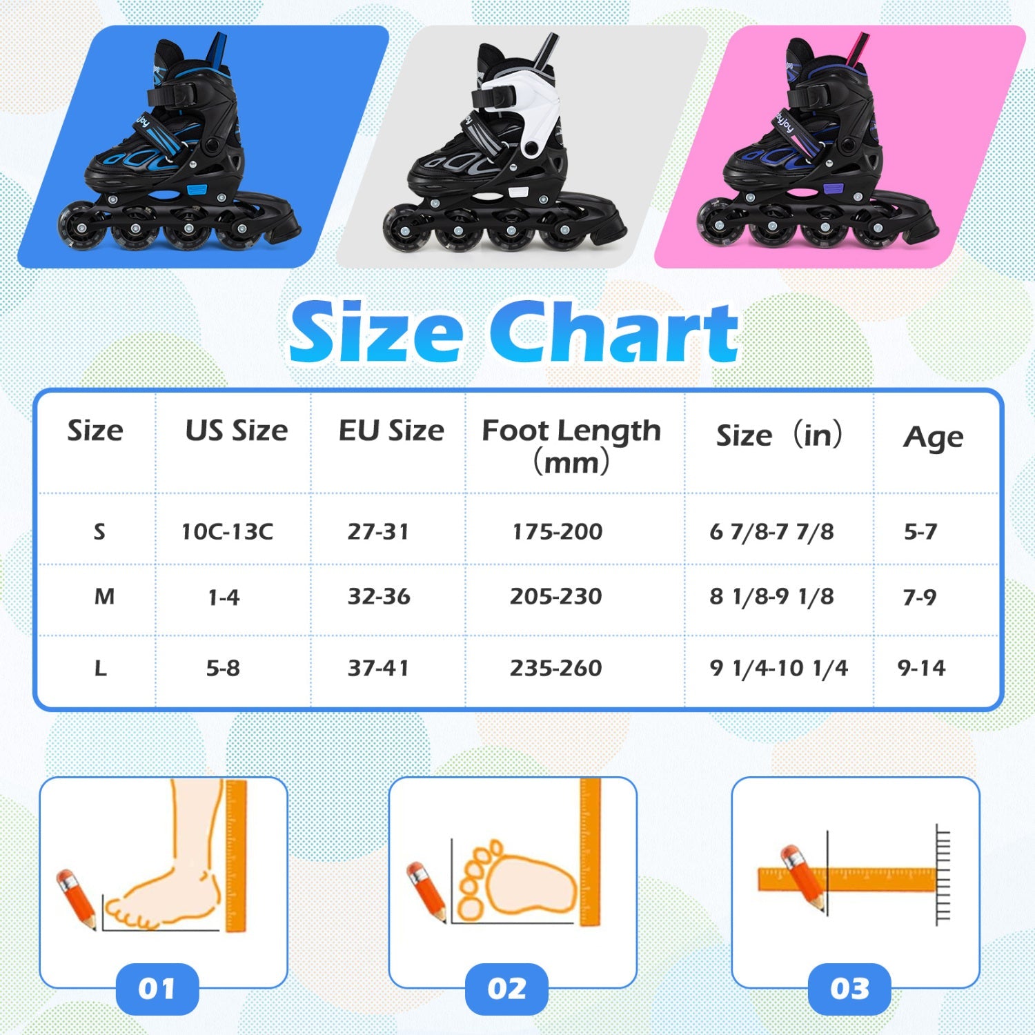 Adjustable Kids' Incline Skates for Boys Girls Ages 5-14