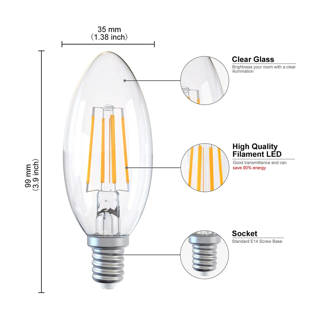 DecorBites™ LED Flame Effect Bulbs C35 6.5W 220V Dimmable Candle Filament Bulb