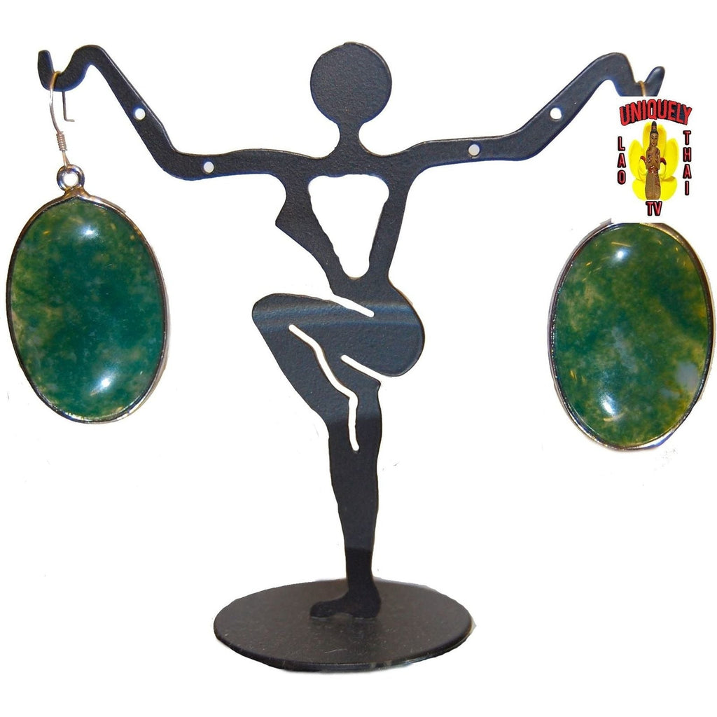 Hook Earring Green Agate Oval