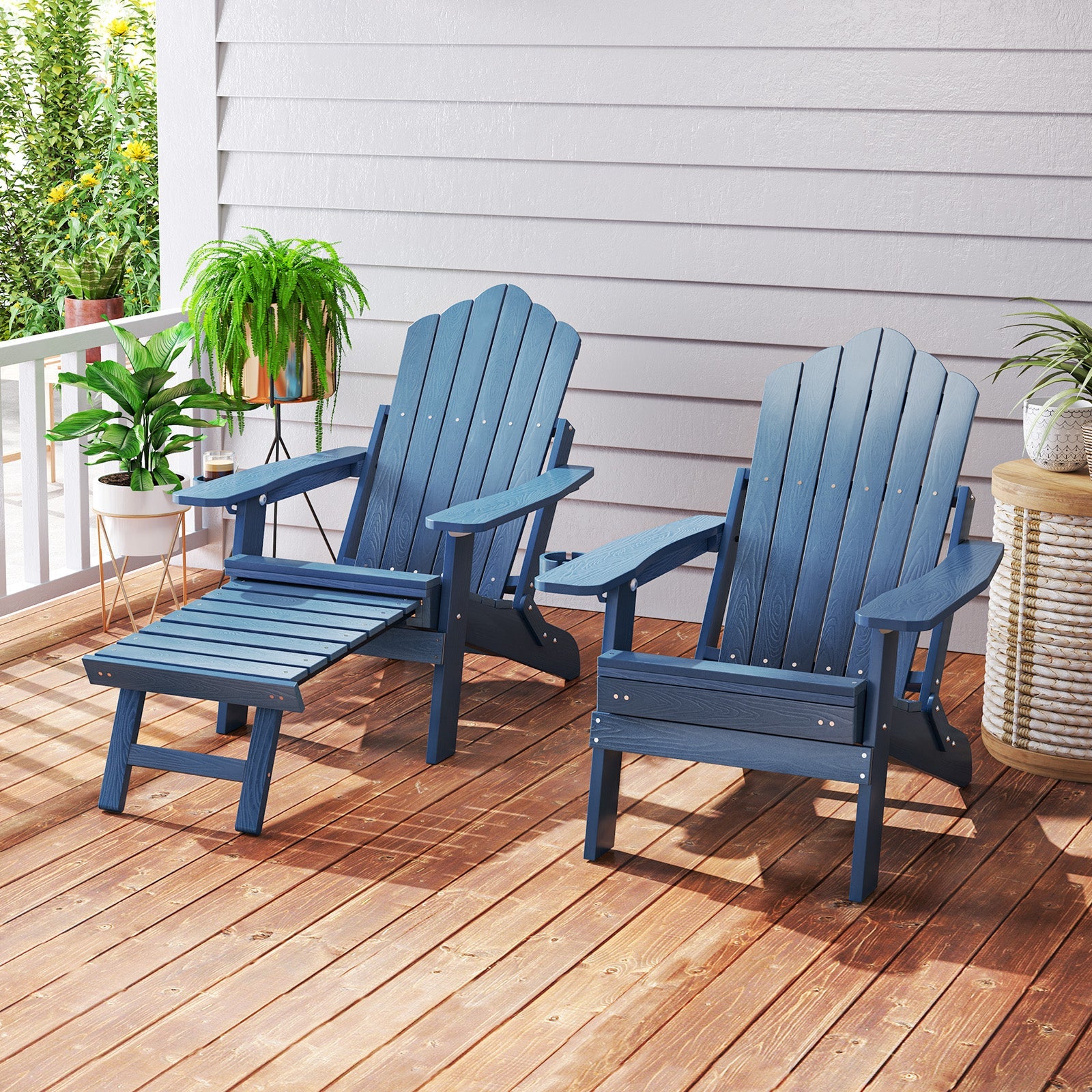 All-Weather HIPS Patio Adirondack Lounge Chair with Retractable Footrest