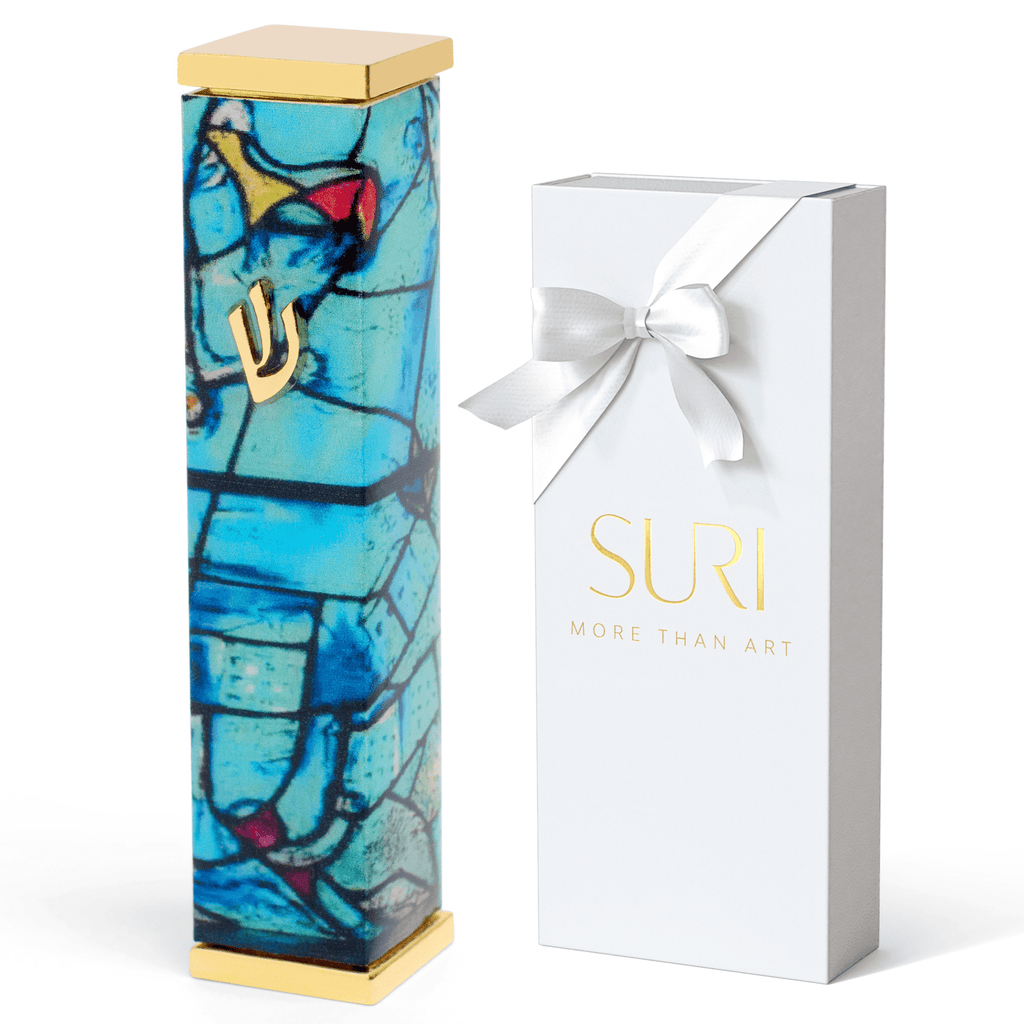 Stylish Stainless Steel Mezuzah with Colorful Design - Chagall Series